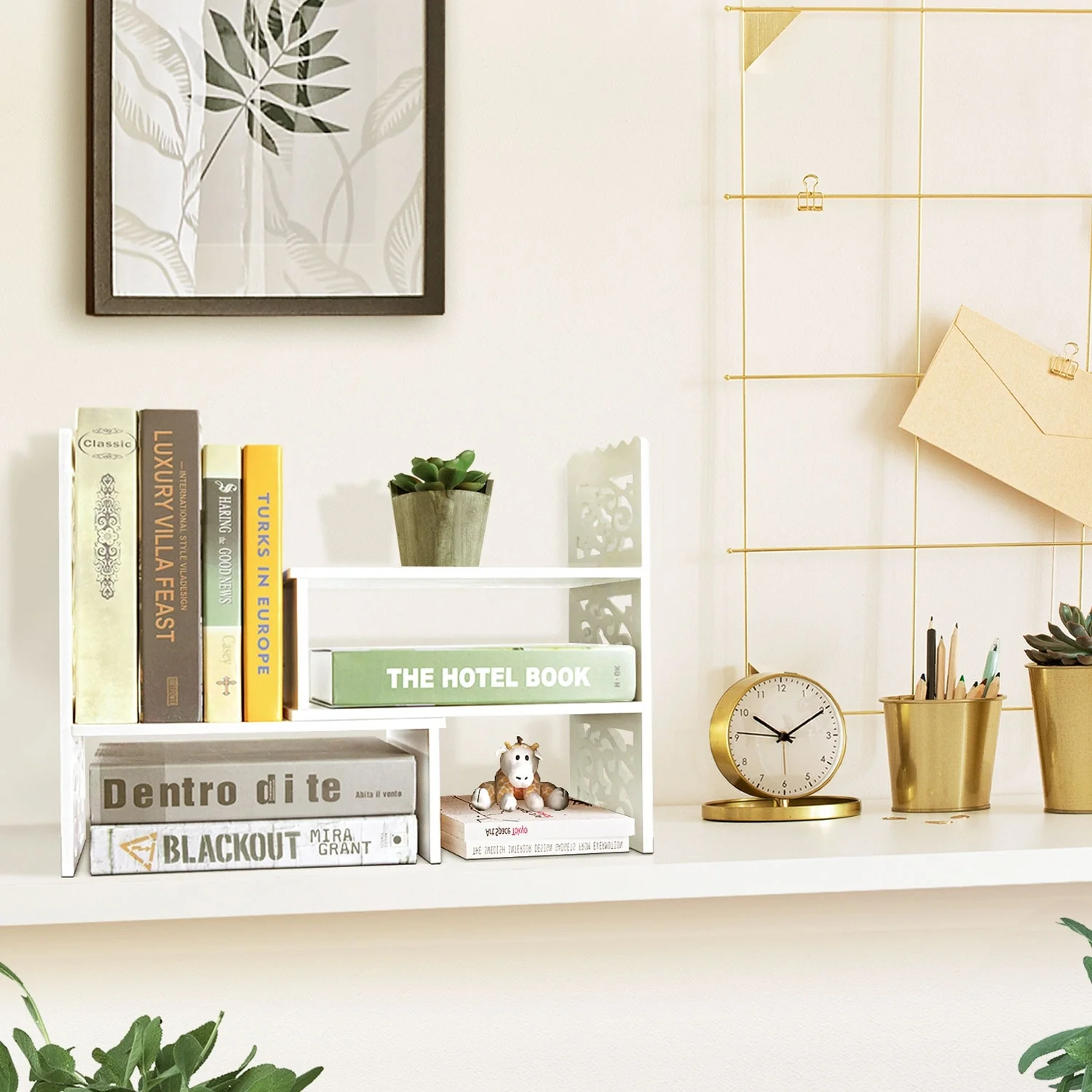 Retro 3-Compartment White Wood Desk Organizer