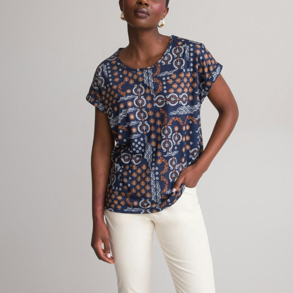T-shirt imprimé, col rond, manches courtes