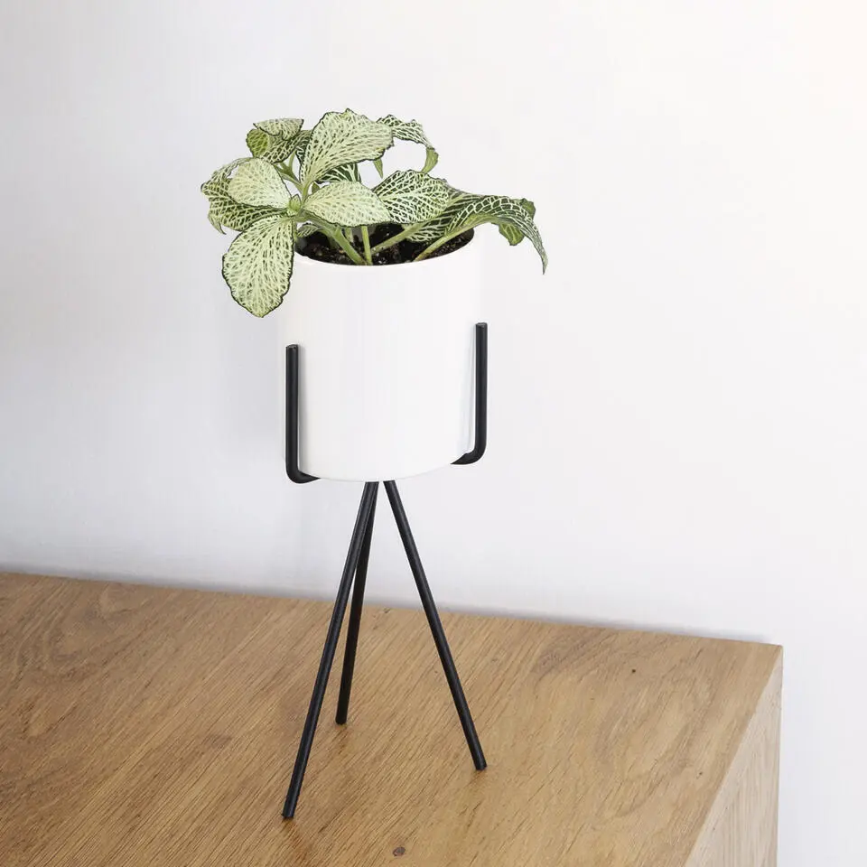 QUVIO Bloempot op metalen standaard - Wit