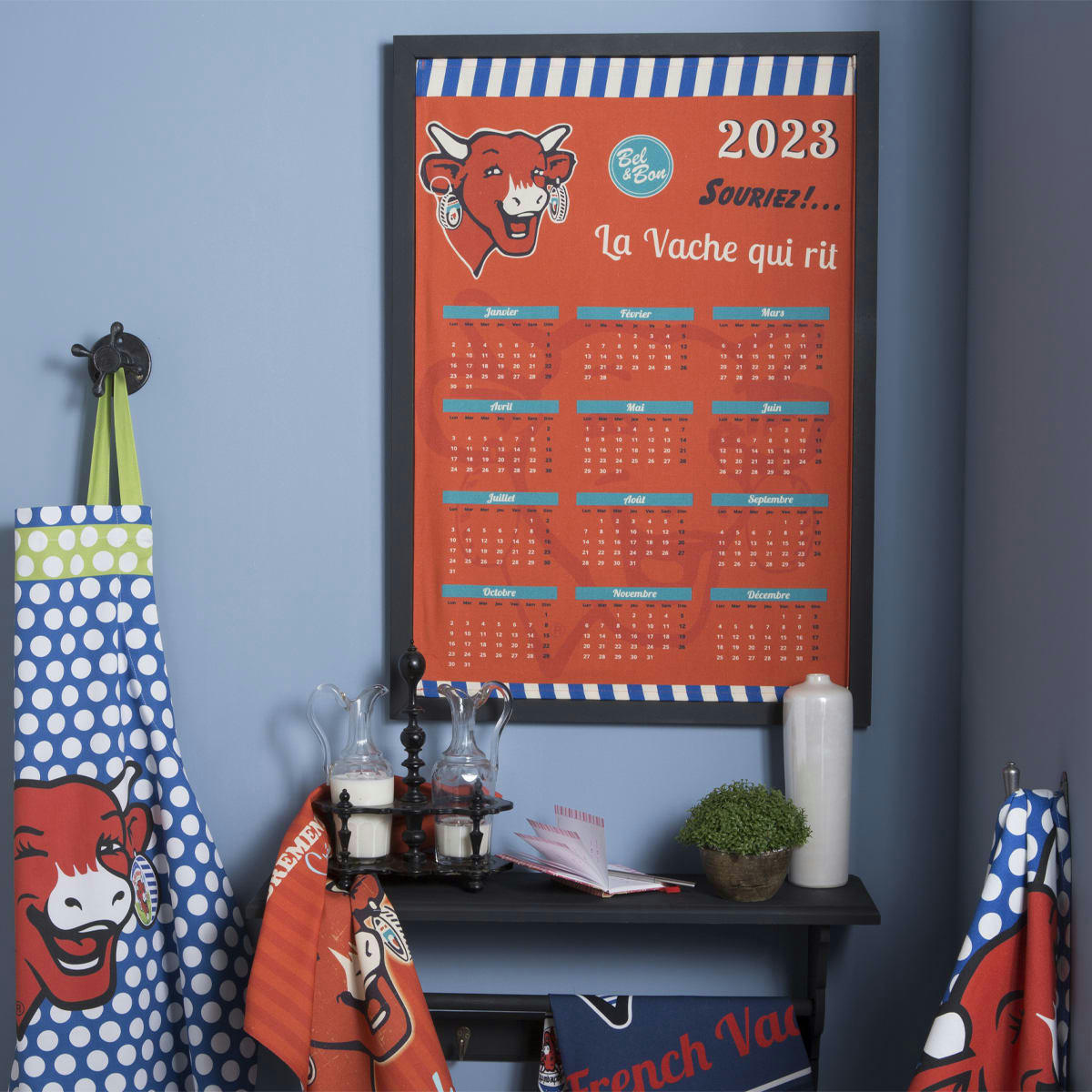 VACHE QUI RIT CALENDRIER - Torchon en coton Rouge 50x75