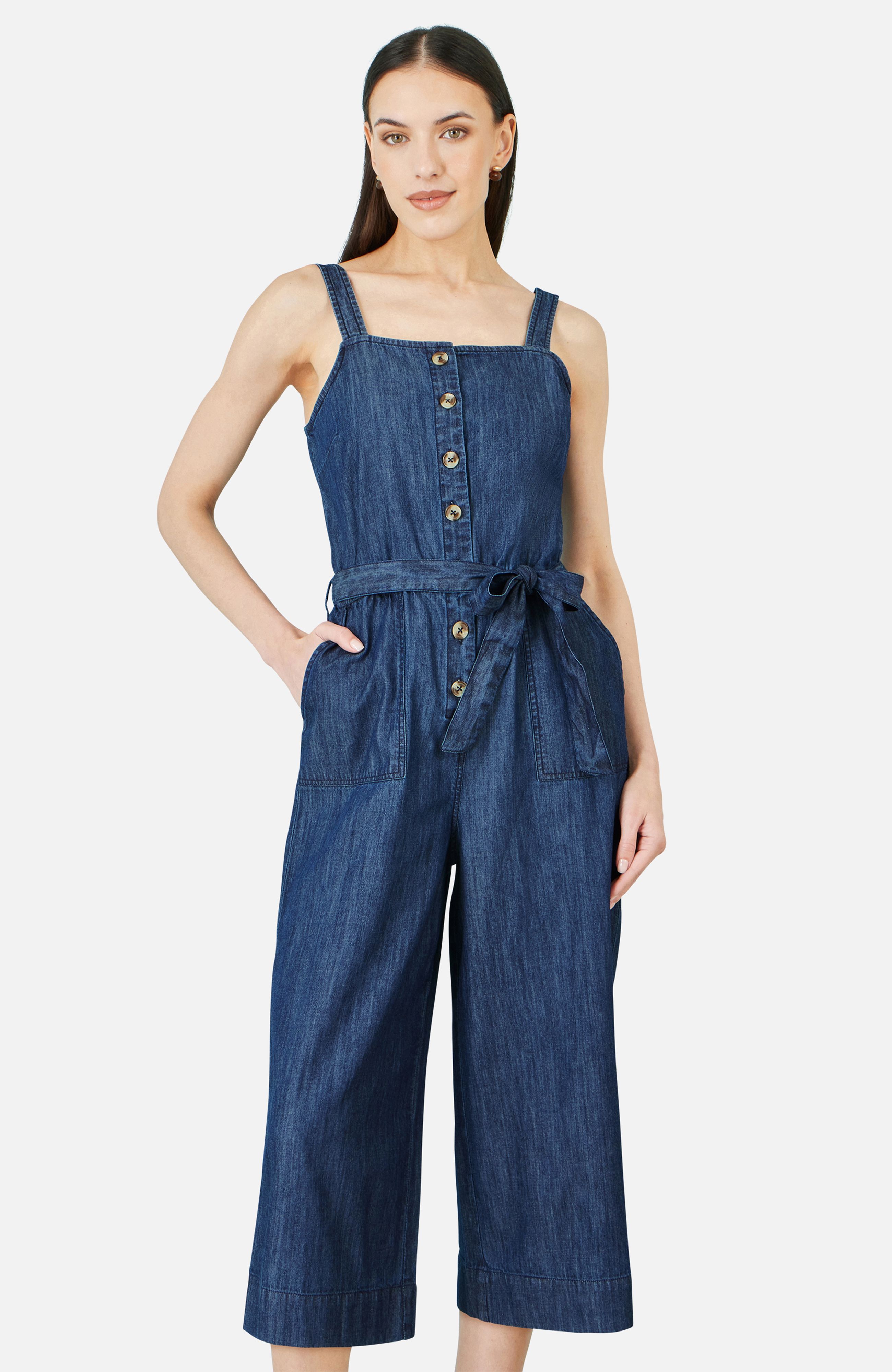Yumi Blue Chambray Button Through Jumpsuit