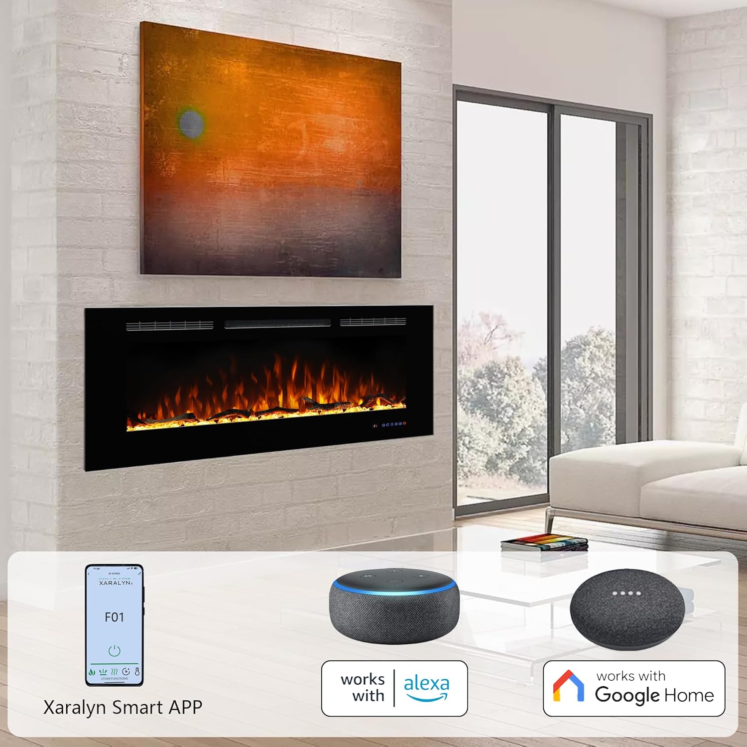 Electric Fireplace 36inches, Wall-Mounted & Recessed Fireplace Inserts, Multicolor Flame w/5 Dimmer, Remote Control Thermostat, Timer, Overheating Protection, Hardwire Connect, 1500W,Black