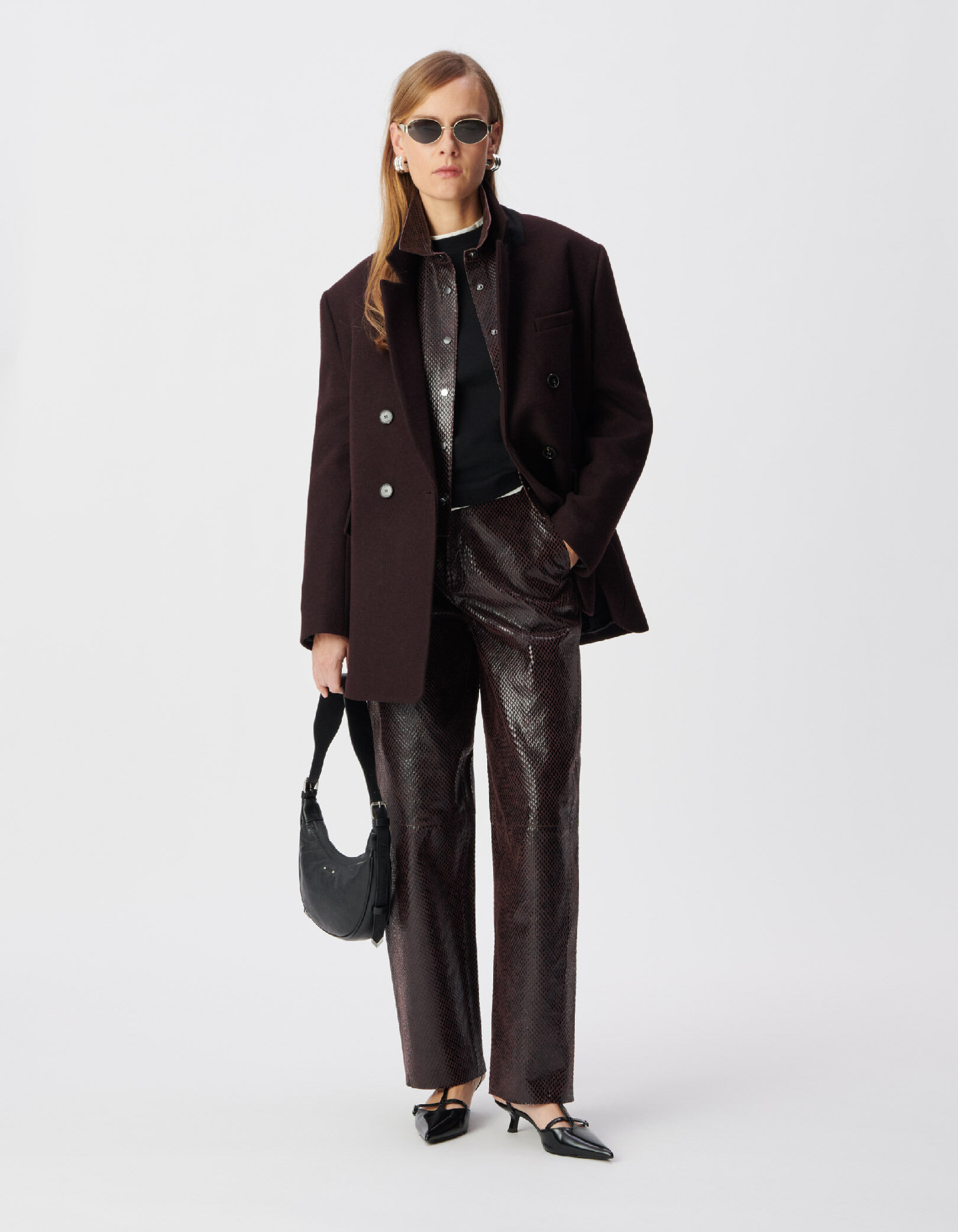 Veste oversize bordeaux boutonnage croisé Femme