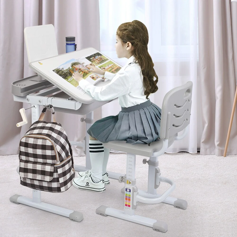 Zimtown Height Adjustable Kids Desk and Chair Set Pink/Grey