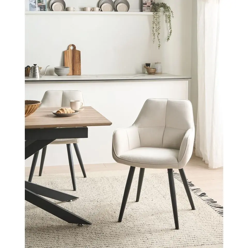 TIRANO - Eetkamerstoel set van 2 - Lichtbeige - Kunstlinnen