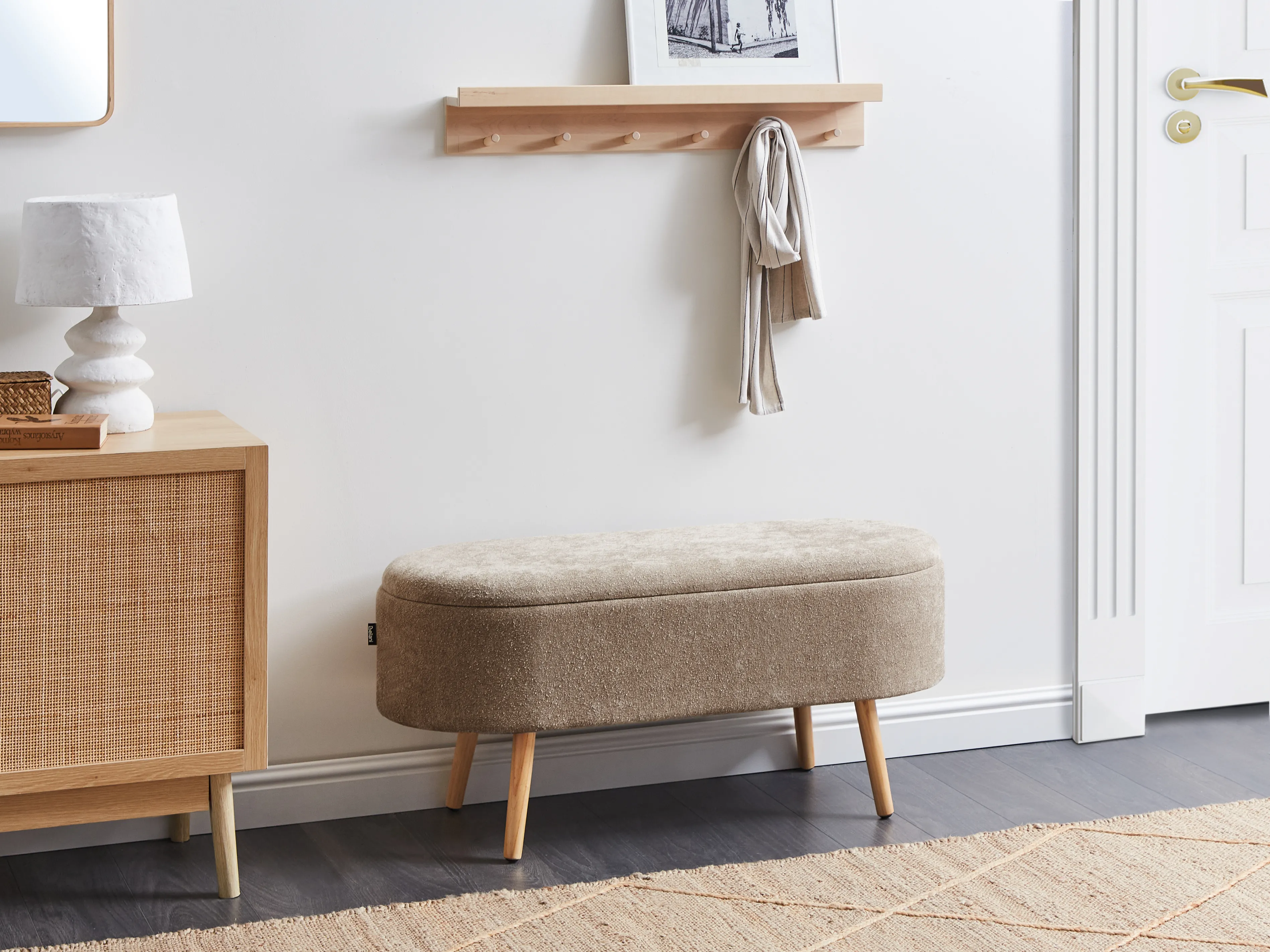 Upholstered Storage Bench OKLAHOMA Chenille Light Brown with Storage