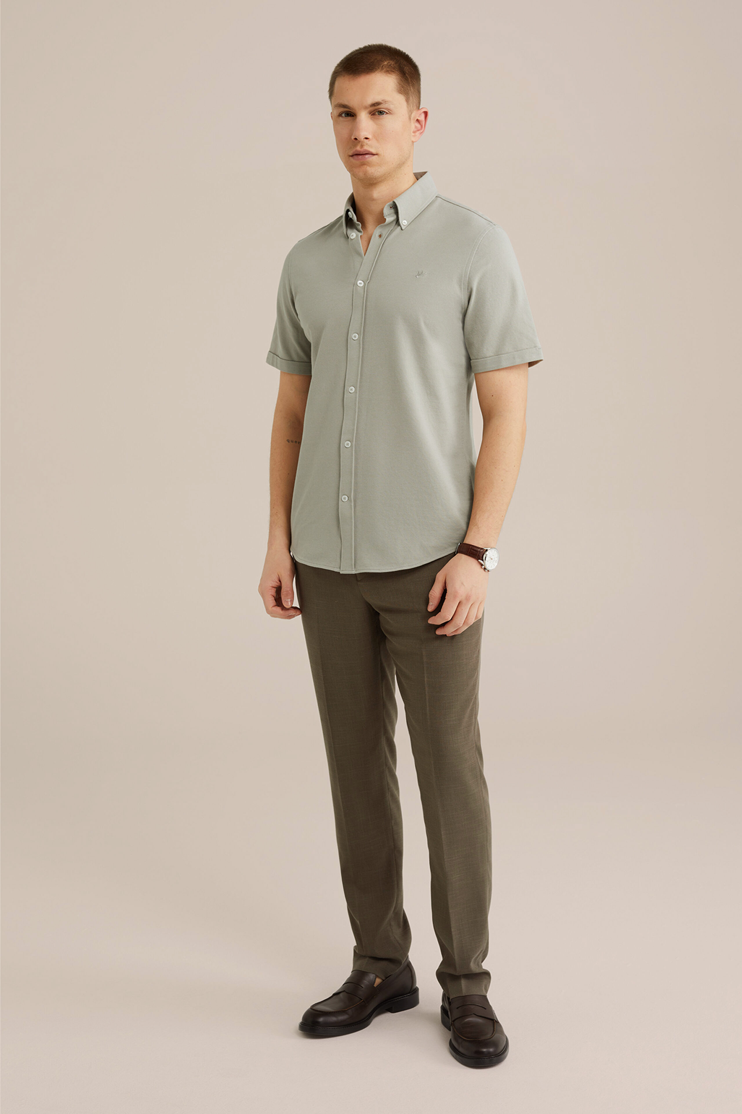 Heren Slim fit overhemd van piqu&eacute;jersey