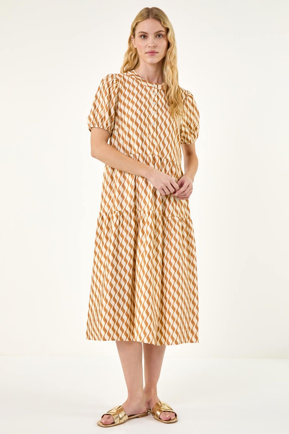 Roman Geo Print Button Shirt Midi Dress