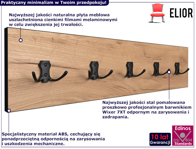 Wieszak ścienny loft dąb craft   czarny - Luero