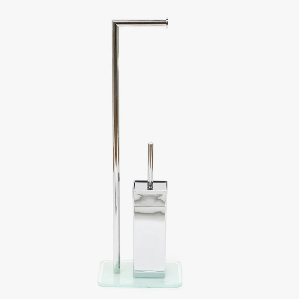 Suporte de Papel e Escova WC com Base de Vidro Branco HURAA