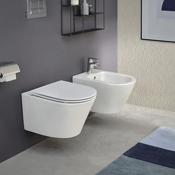 Pack WC suspendu sans bride JACOB DELAFON Rodin  avec abattant   bâti support   plaque blanche   tabouret blanc