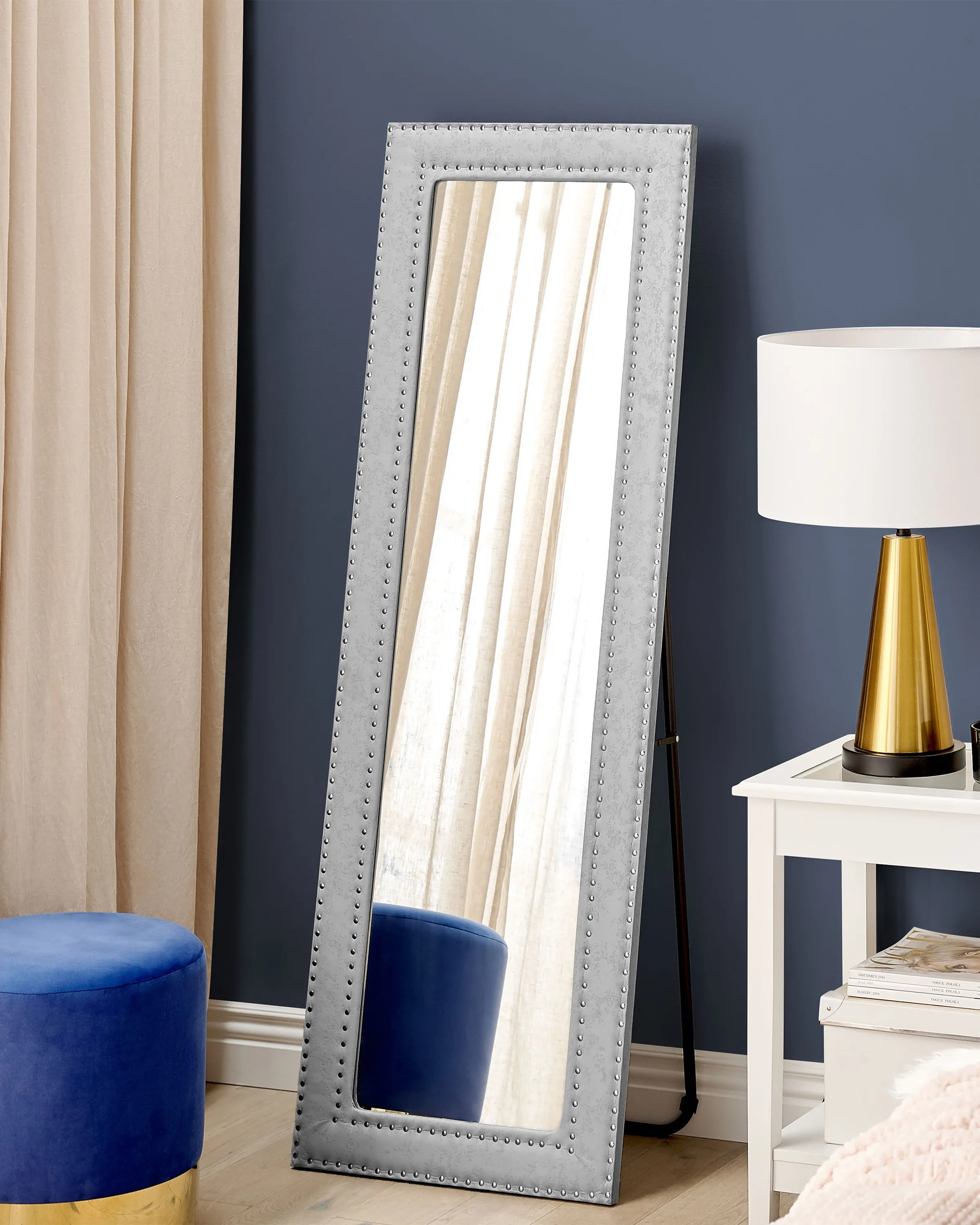 Standing Mirror LOCRONAN 150 cm Faux Leather Light Grey