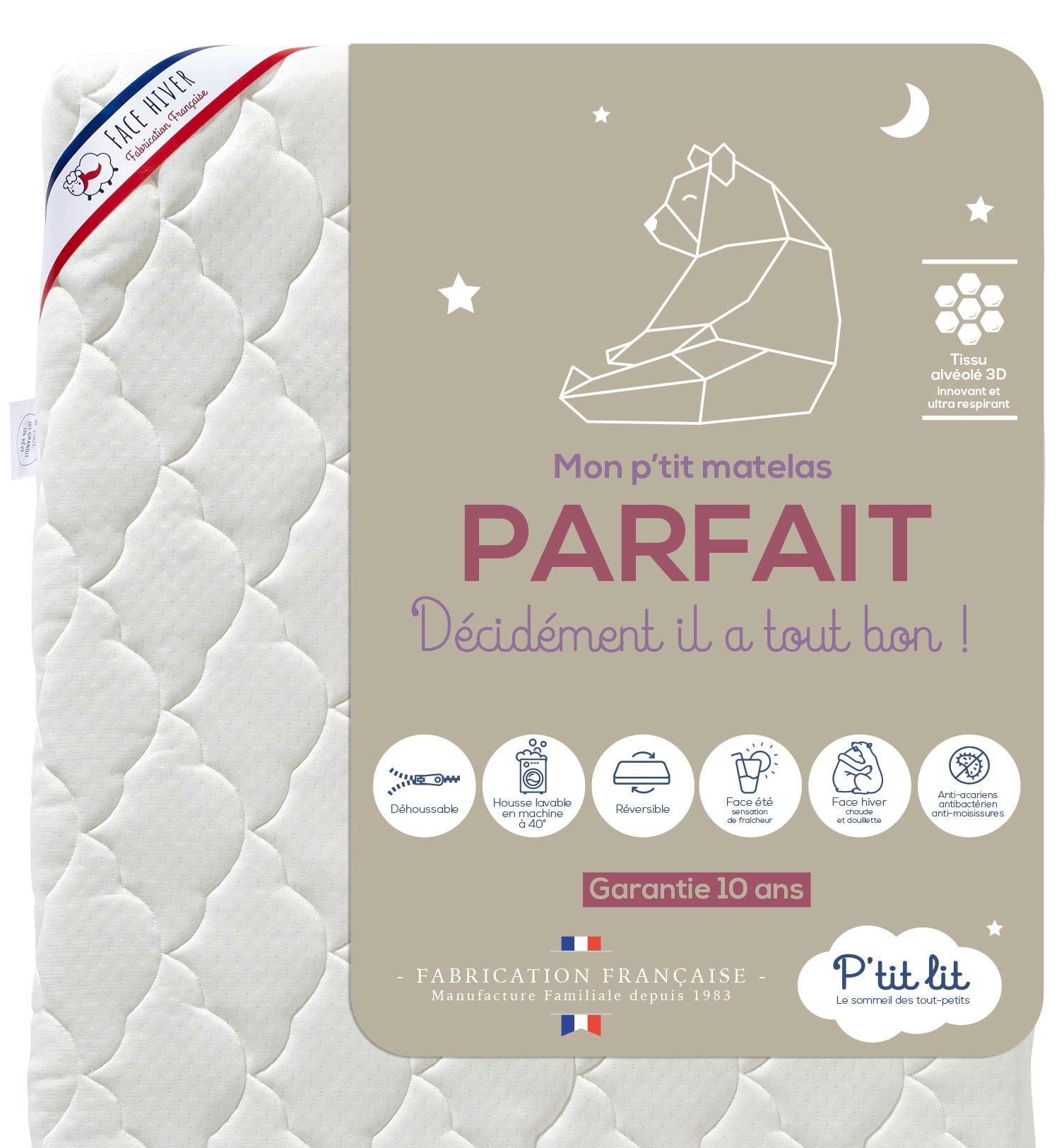 PARFAIT - Matelas bébé réversible et déhoussable 70x140