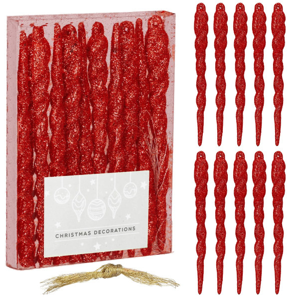 Bombki choinkowe sople 10 szt. nietłukące 12 cm brokatowe