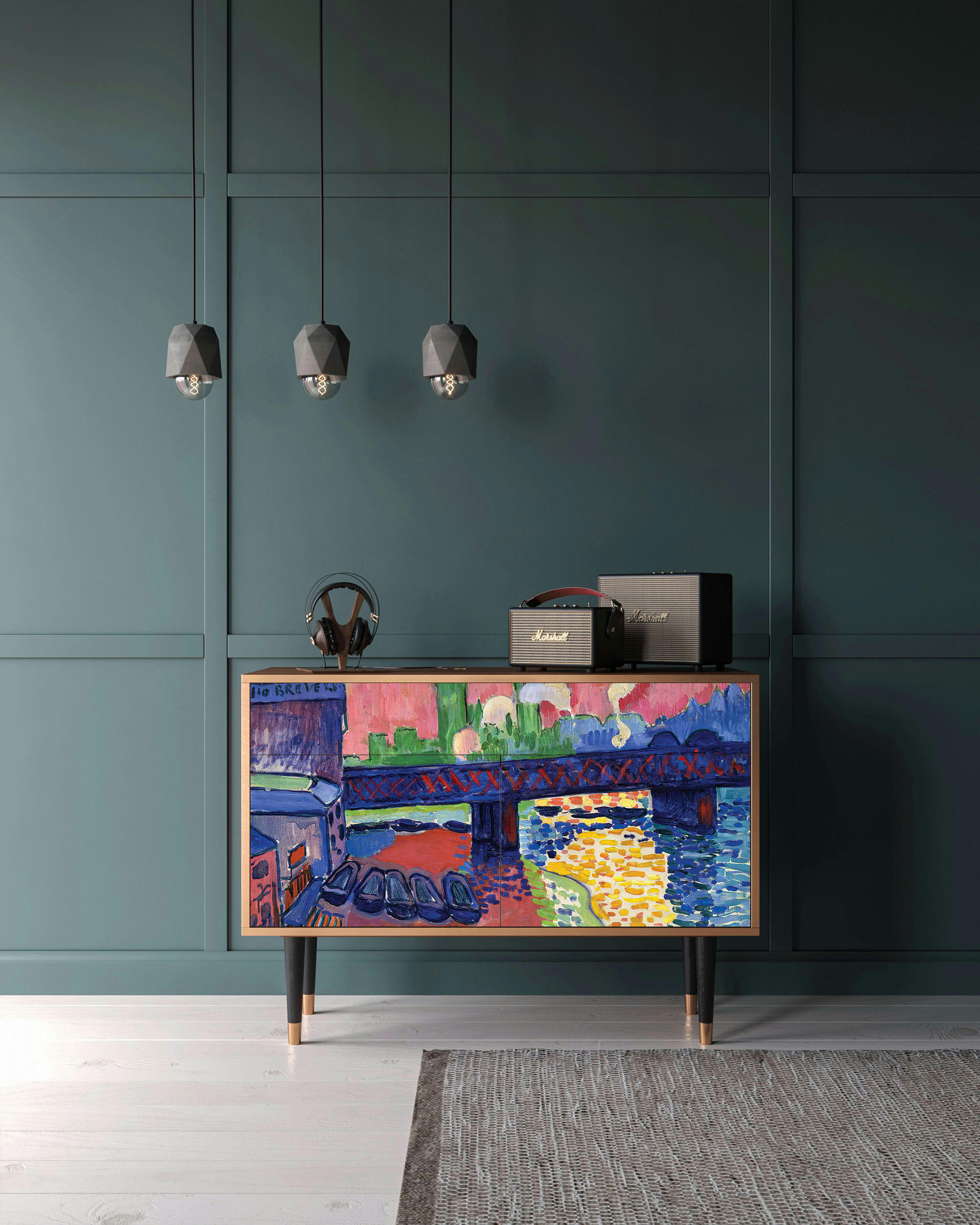 CHARING CROSS BRIDGE BY ANDRE DEAIN - Buffet  multicolore 2 tiroirs et 2 portes L 115 cm