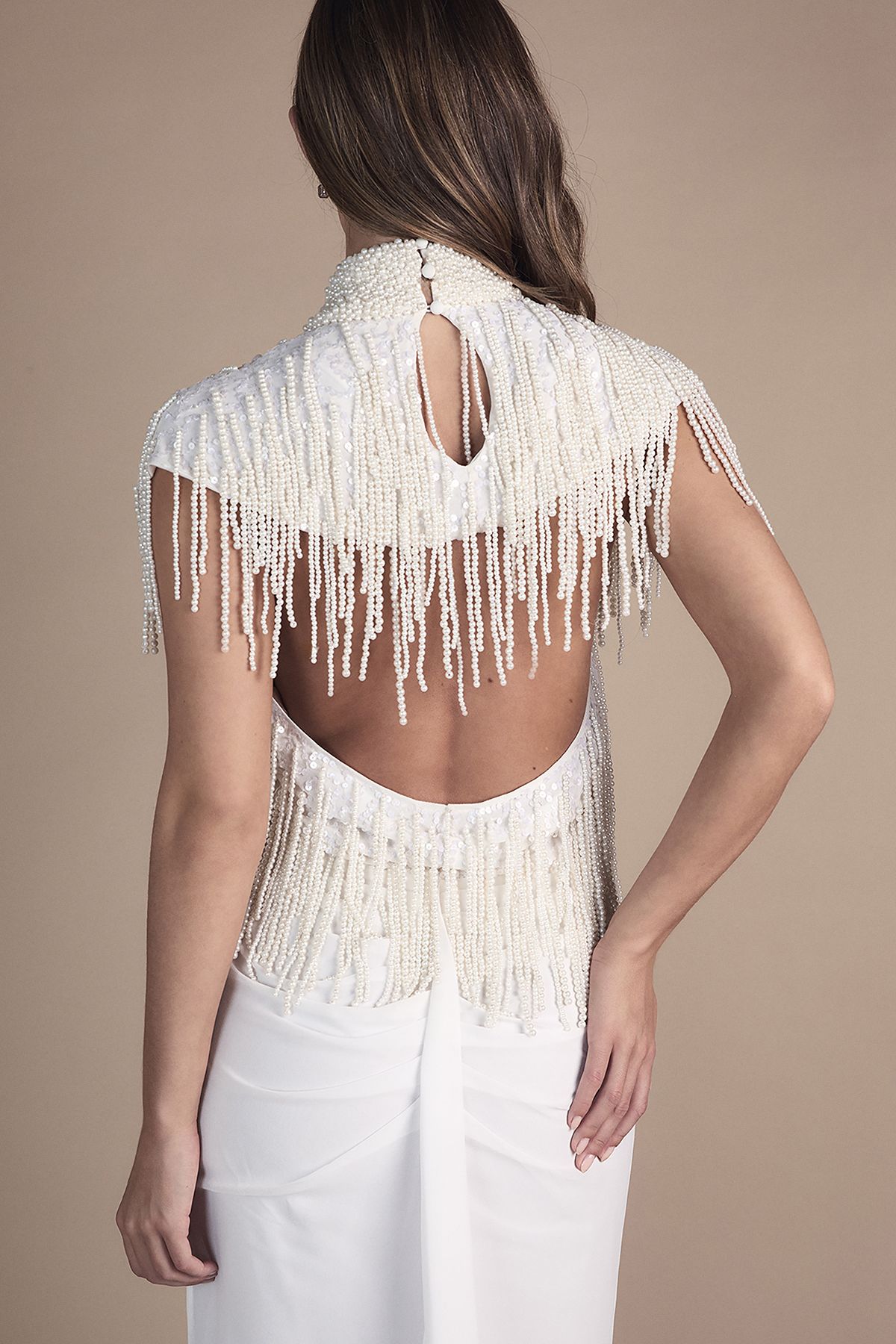 Coast Pearl Fringed High Neck Embellished Wedding Dress
