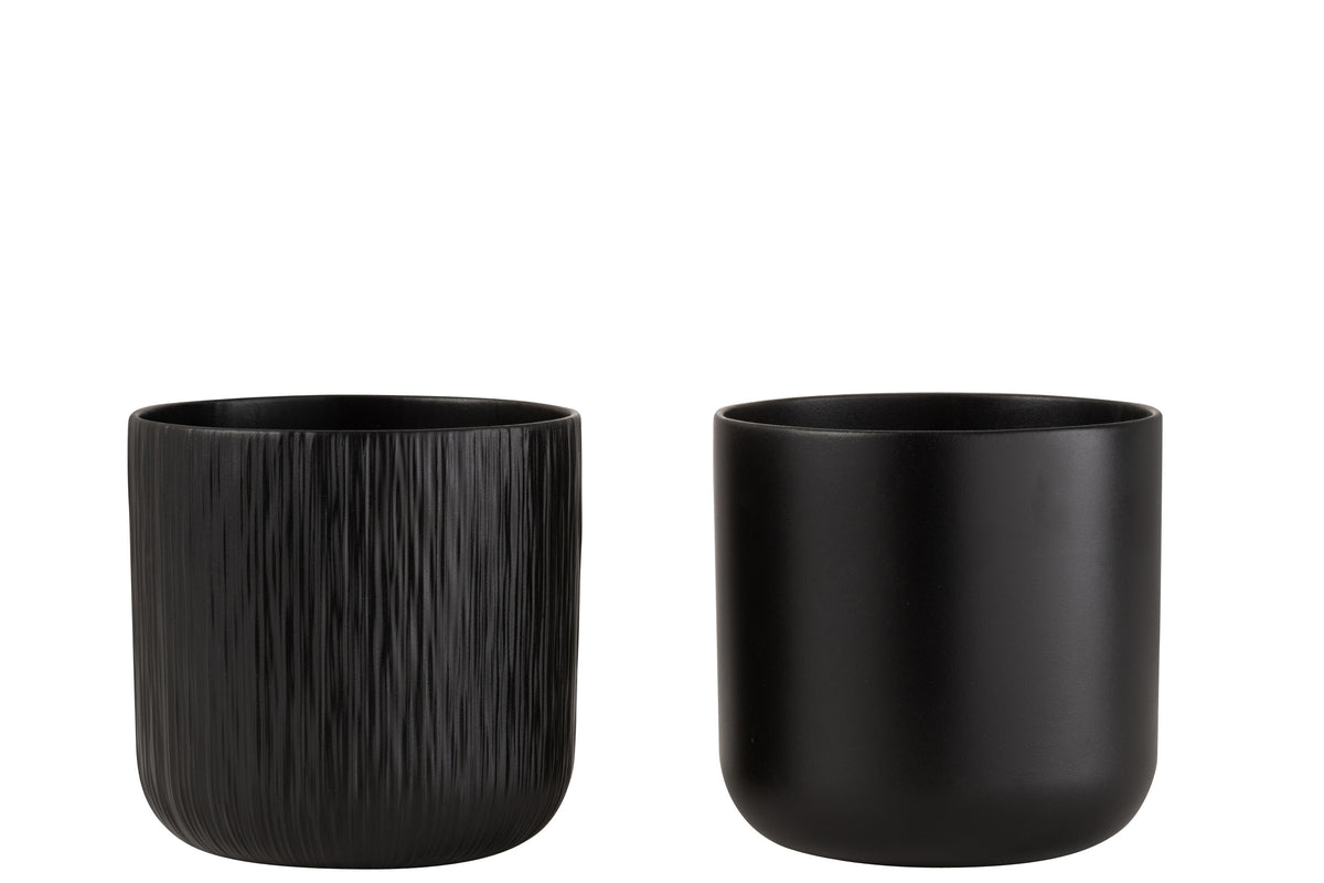 J-Line bloempot Gen - keramiek - zwart - extra large - 2 stuks - Ø 21 cm