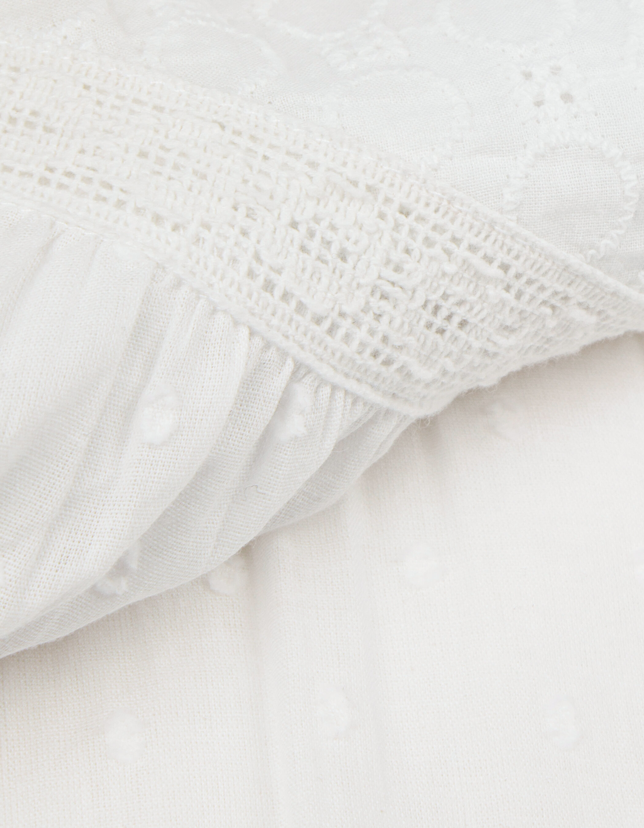 Blouse blanche jacquard et dentelle Femme