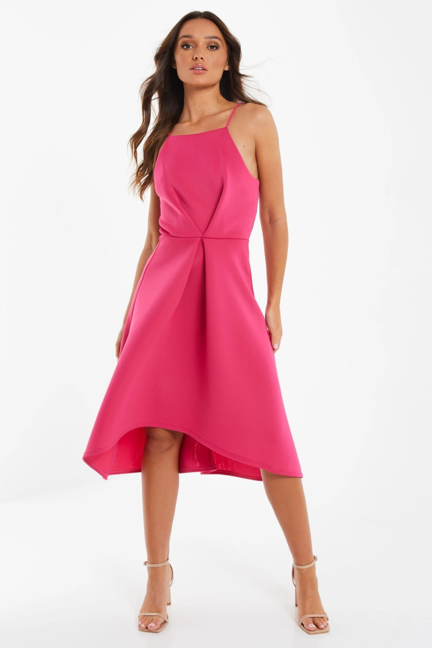 Quiz Pink Strappy Dip Hem Dress