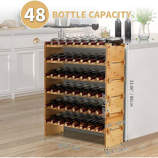Meuble range bouteilles - HOERFURIY - Casier à vin - 6 niveaux - 48 bouteilles - 76x26x88cm