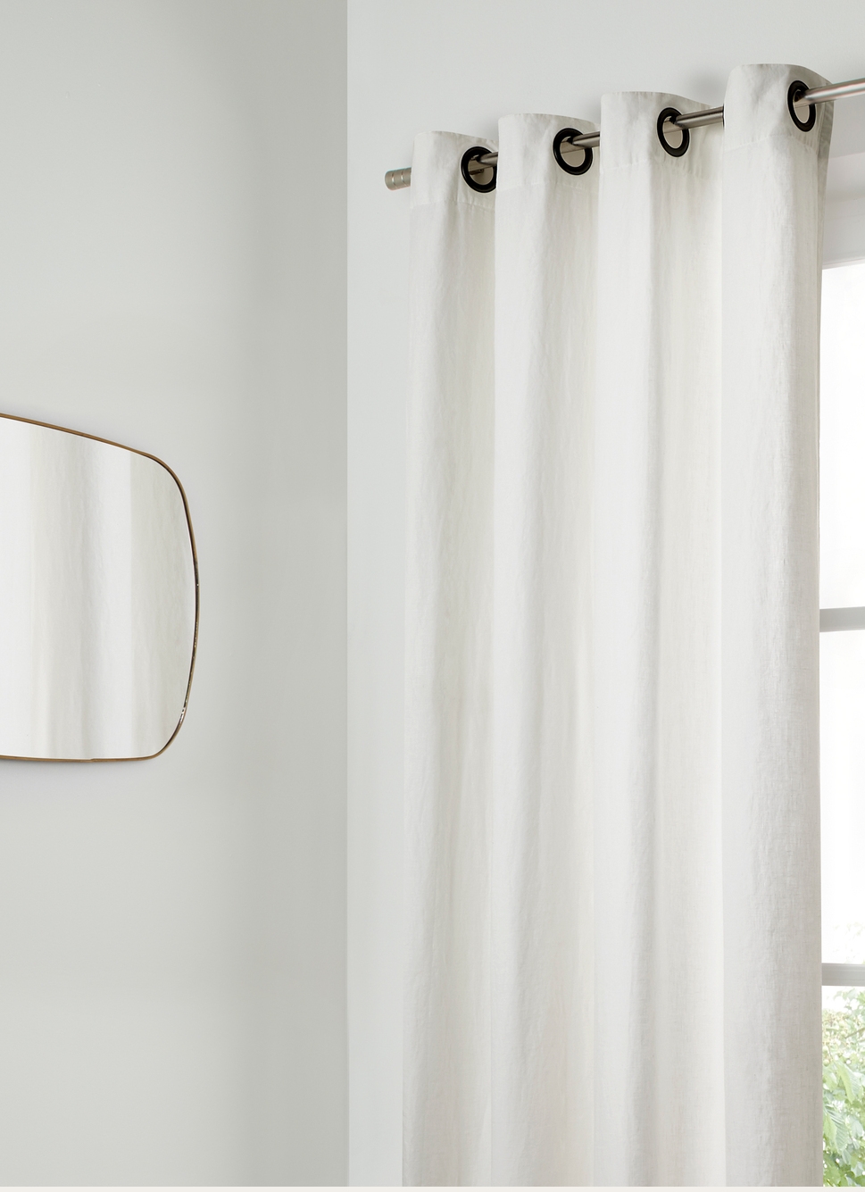 RIDEAU EN LIN LAVÉ DOUBLÉ EN COTON BLANC
