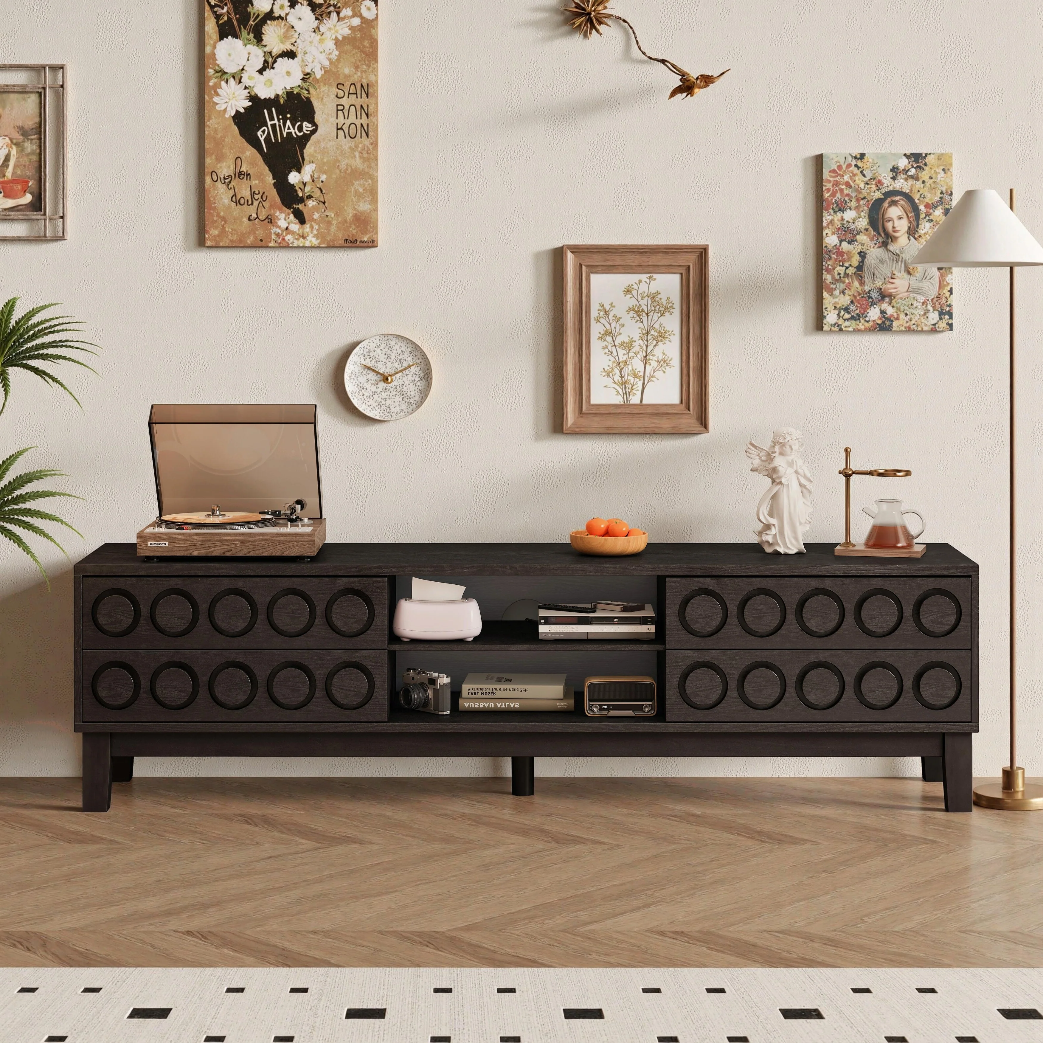 TV Stand for TVs up to 75, Media Console with 4 Drawers, Entertainment Center with Storage