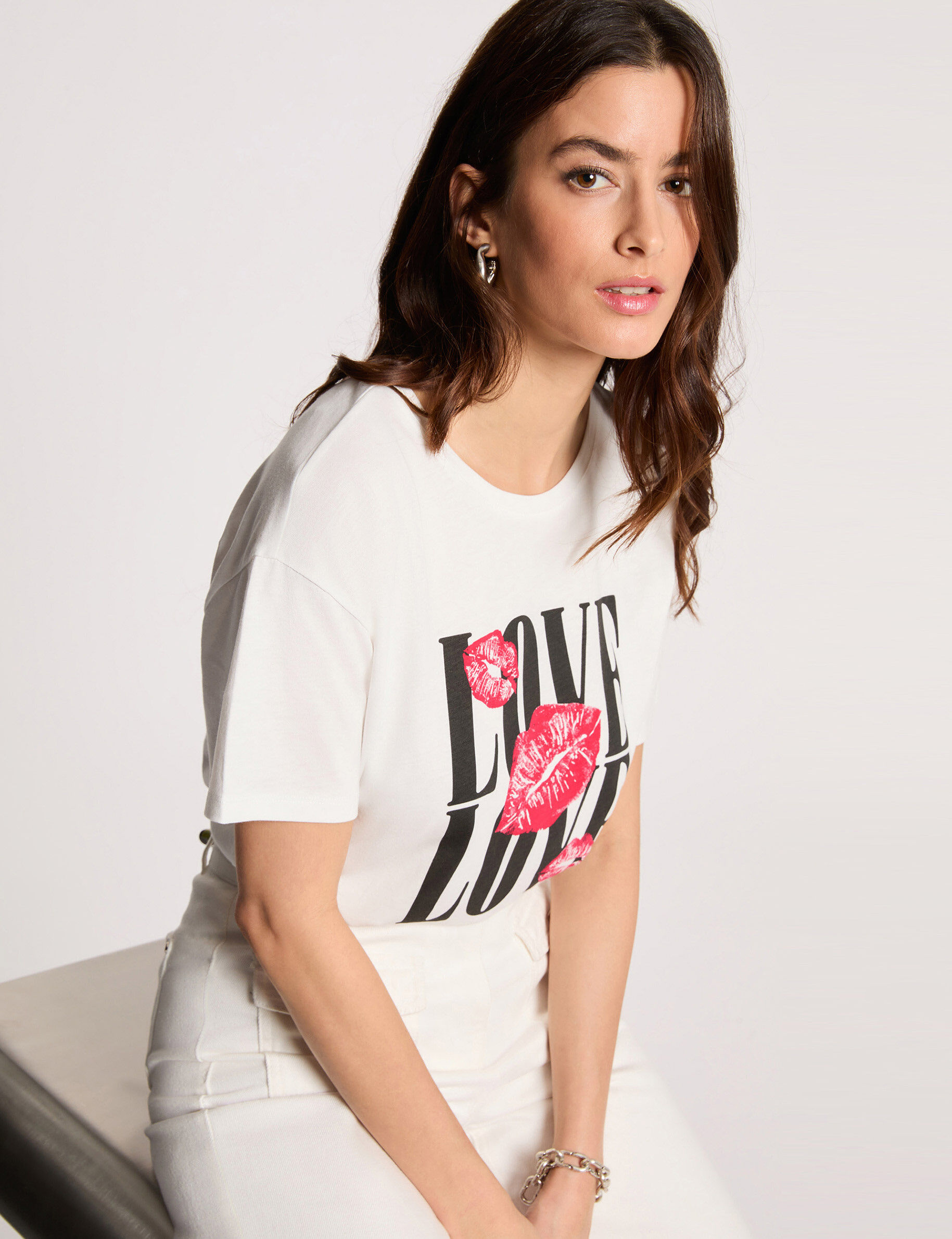 Straight T-Shirt With Round Neck White Women