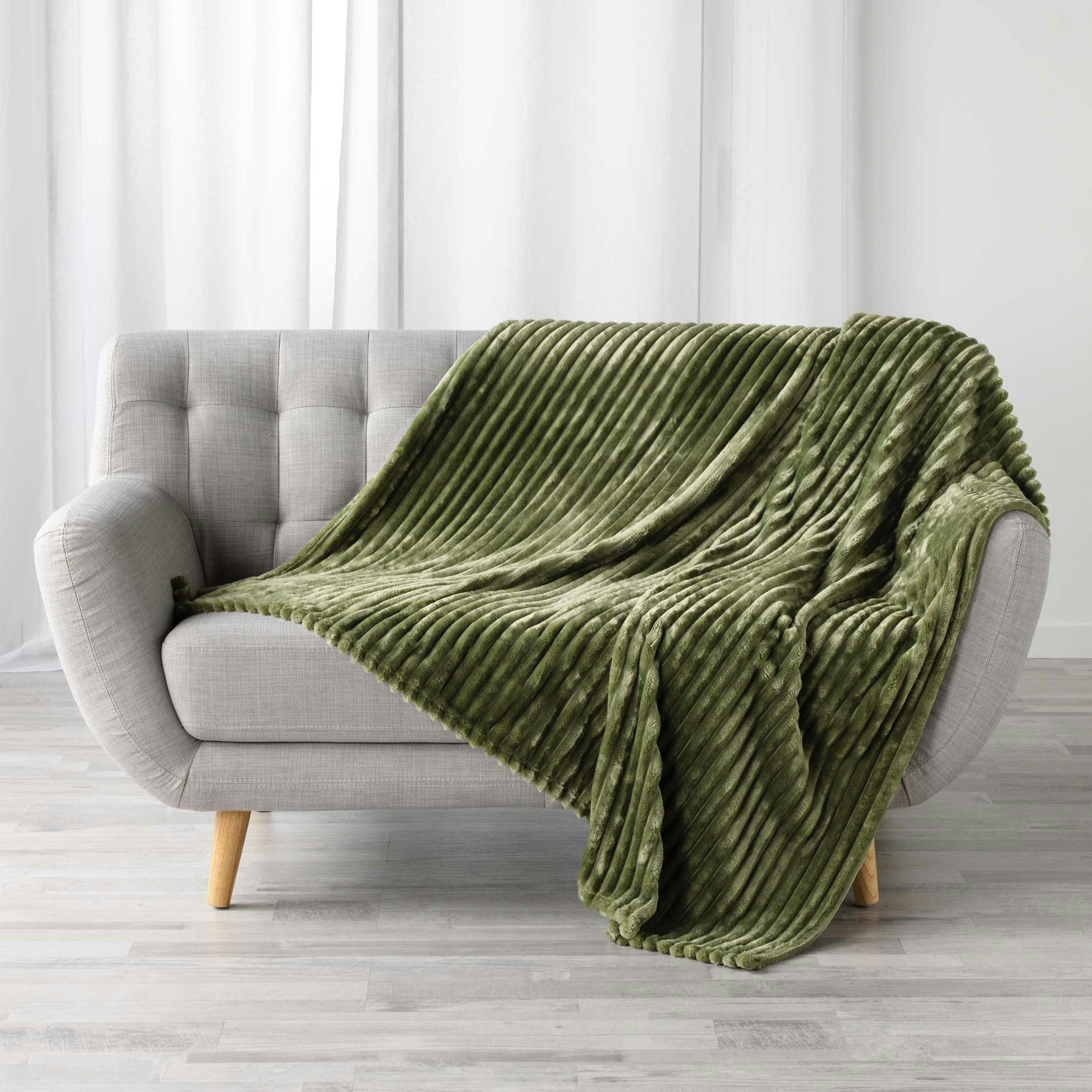 - Plaid côtelé flanelle effet fourrure 180x220cm - 180x220cm - Vert kaki