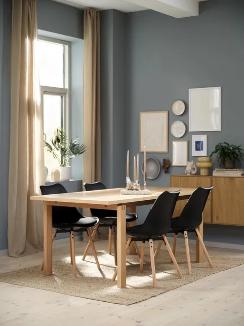 MEJLSKOV L180 bord natur eg + 4 KASTRUP stole sort