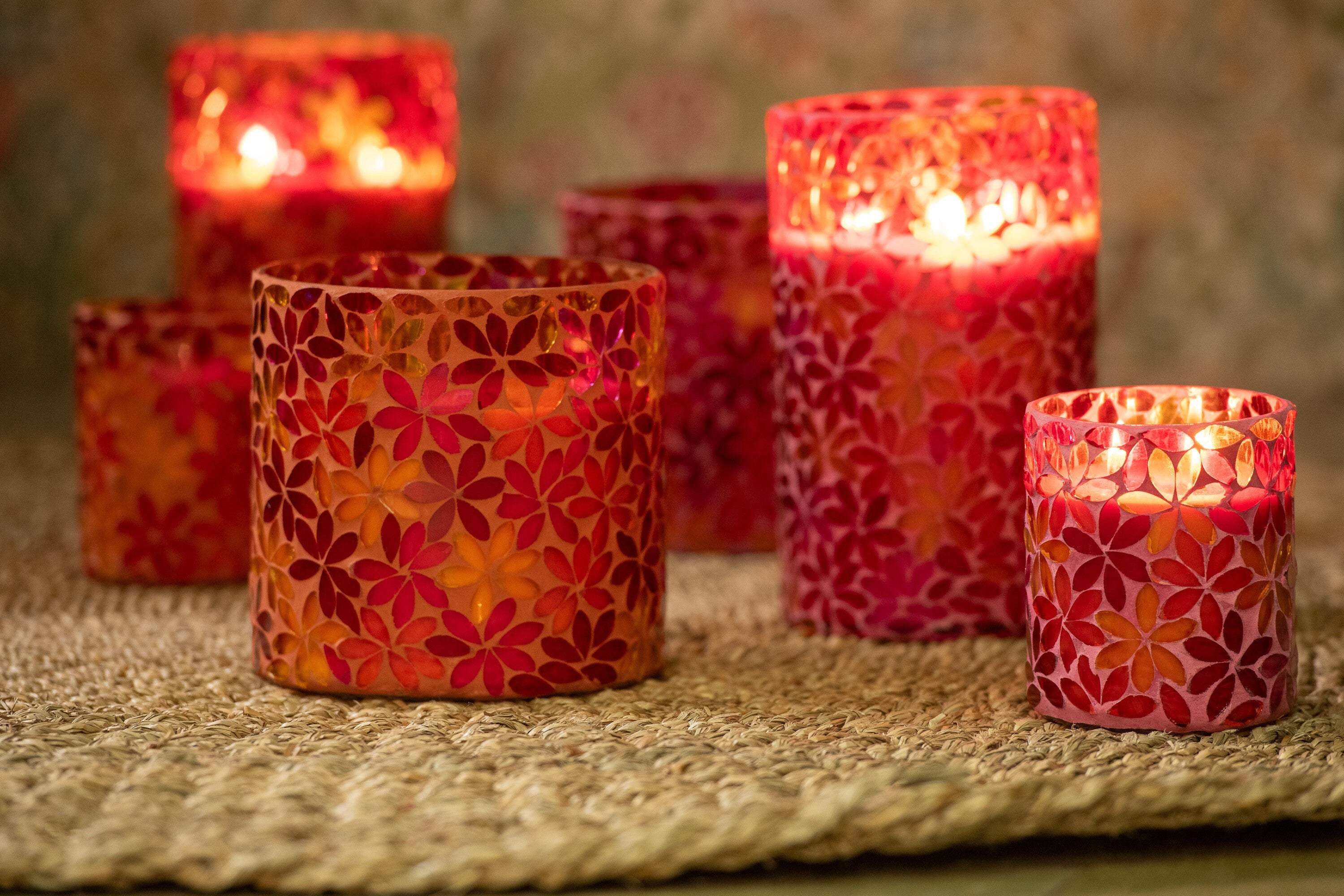 J-Line geurkaars Bloemen Mozaiek - Tender Rose - medium - 2 stuks - 55U