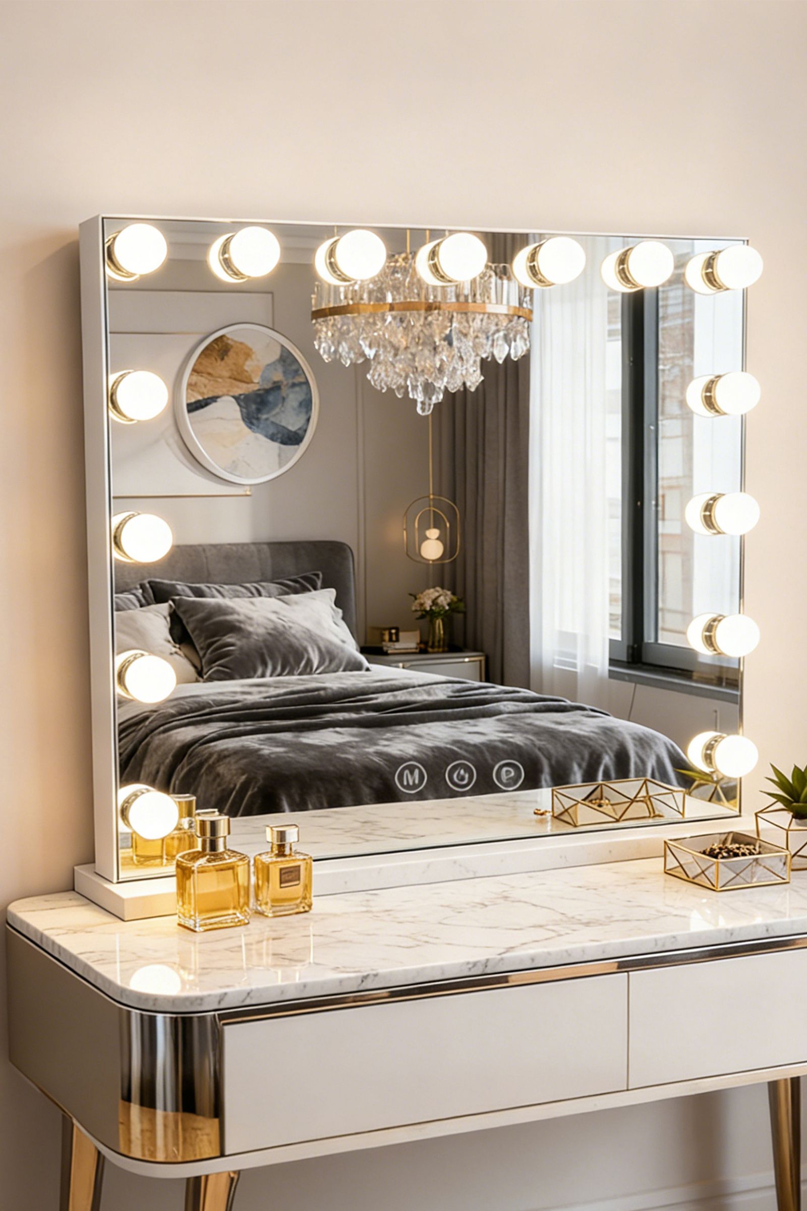 INMTFEI Hollywood LED Vanity Mirror 15 Bulbs 3 Light Modes 58x46cm 5X