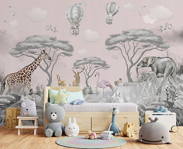 Papier Peint Enfant Jungle Animaux Intissé Panoramique 350x250 cm - Colle Inclus - Chambre Enfant - Moderne Papier Peint
