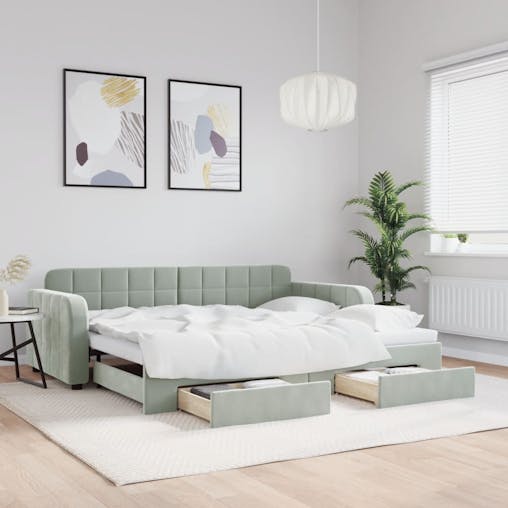 NNEVL Daybed with Trundle and Drawers Light Grey 90x190 cm Velvet