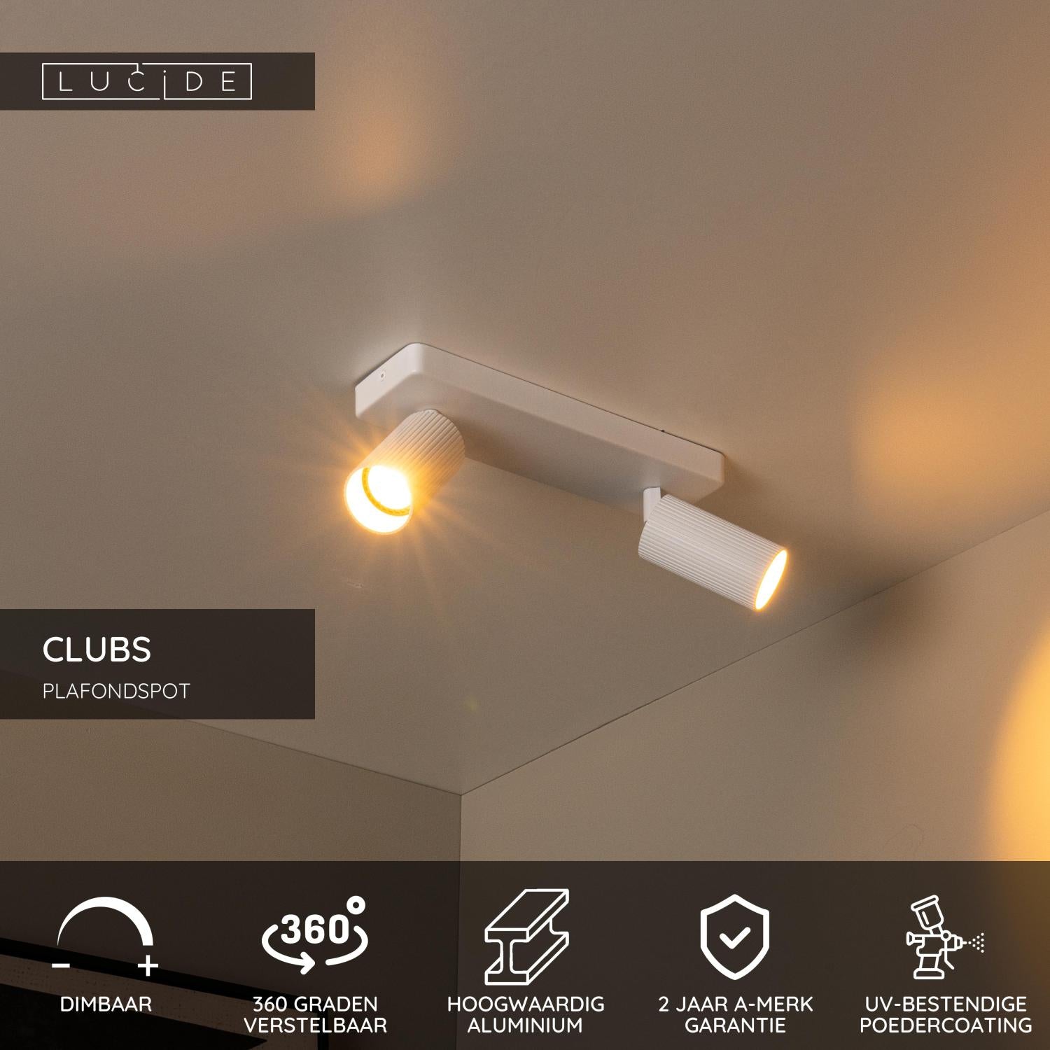 Lucide CLUBS Plafondspot - Wit