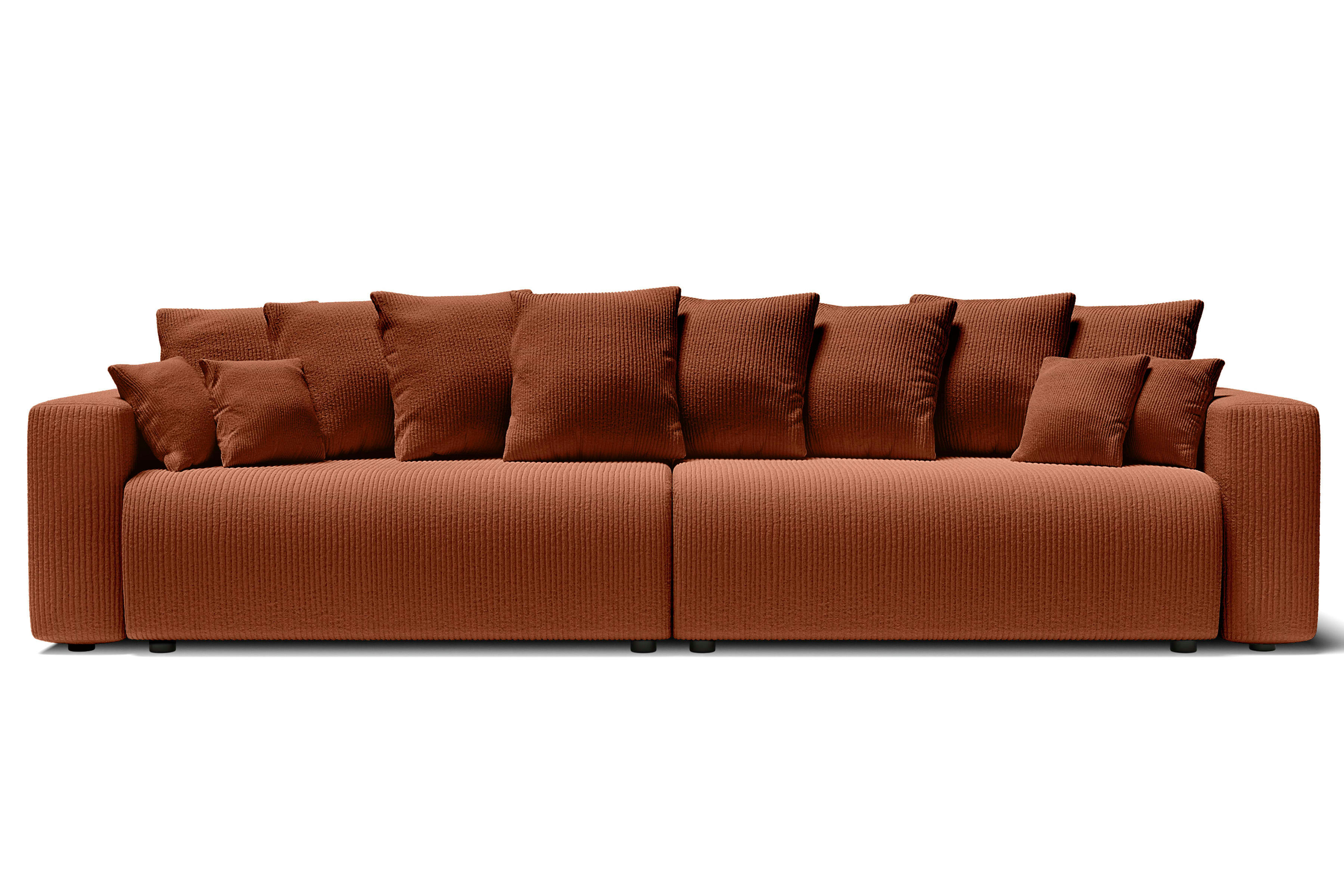 LEA - Canapé droit XL convertible en velours côtelé 5 places terracotta