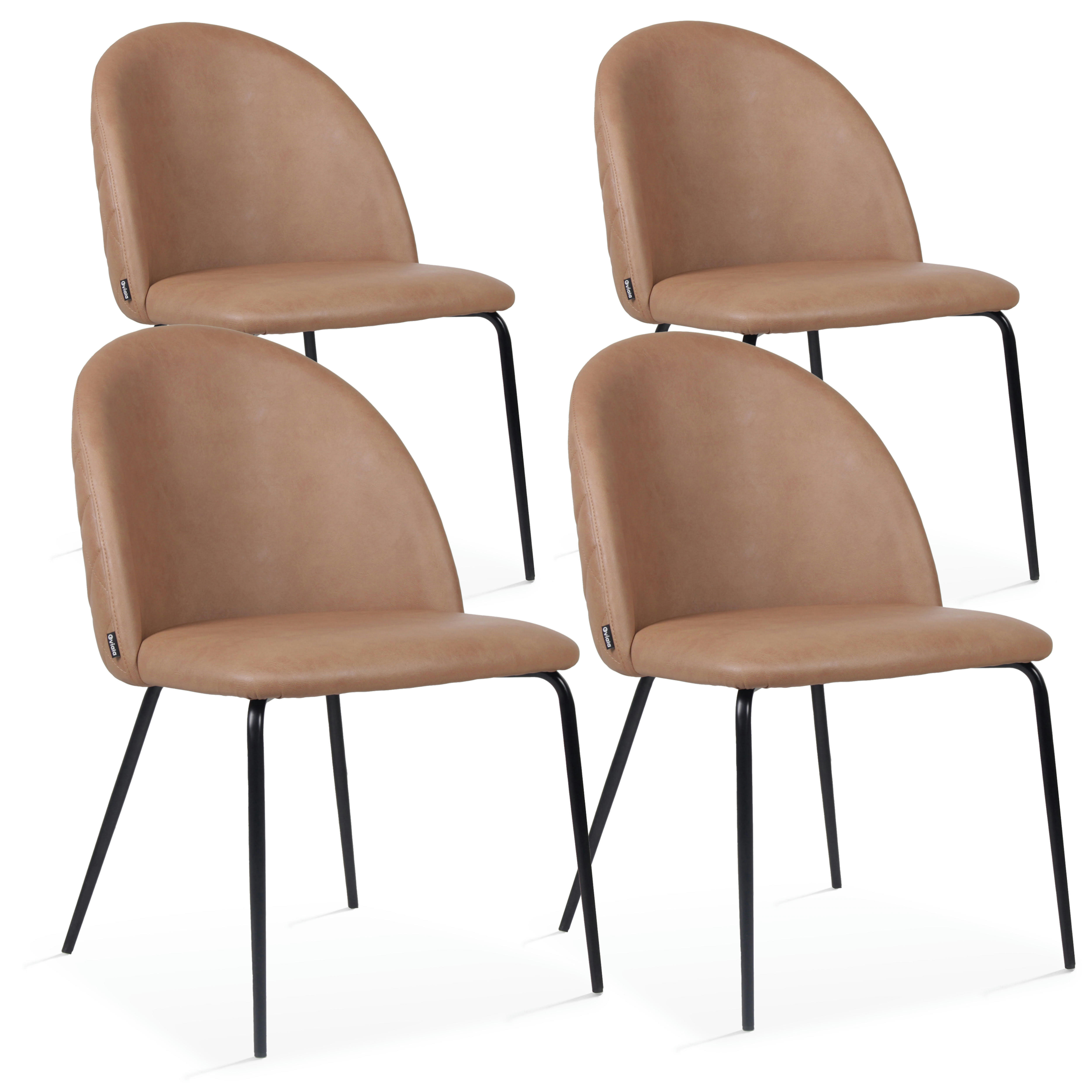 CHESTER - Lot de 4 chaises en textile enduit marron clair