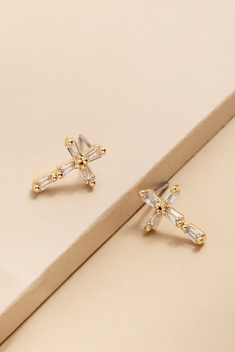 Elma Baguette Cross Stud Earrings