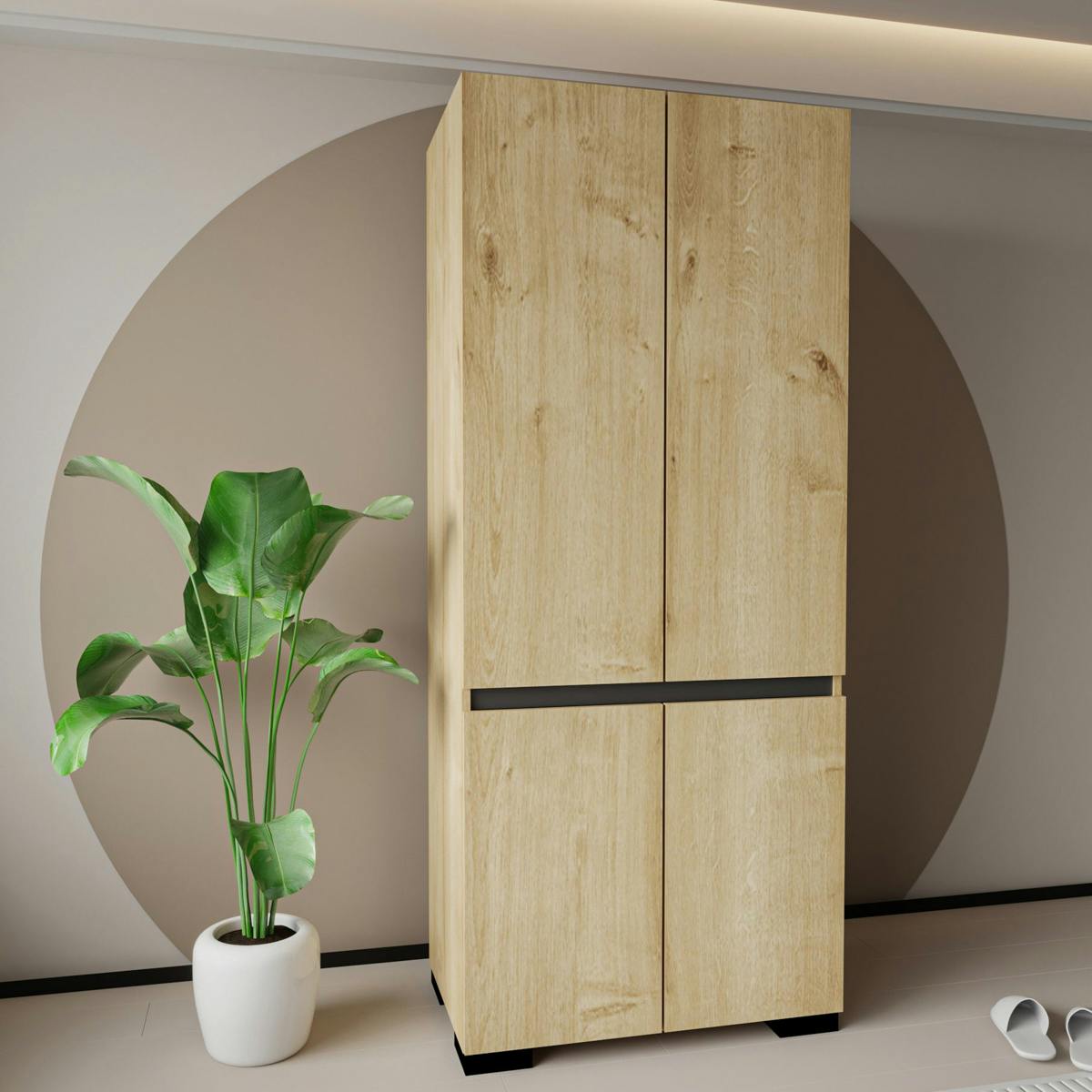 Armoire penderie 2 portes effet bois détail gris BYRON
