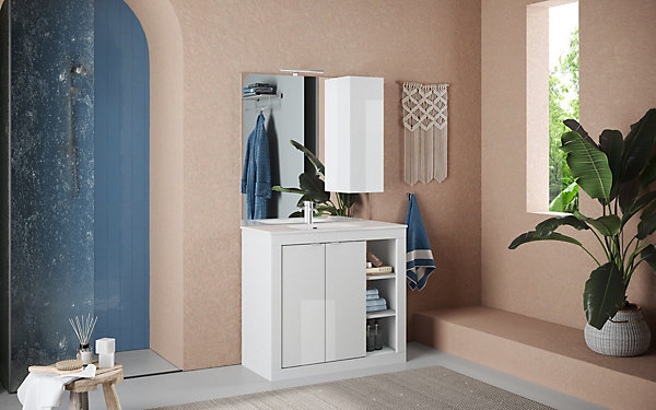 Meuble salle de bain   vasque Pratiko / BASIC 2.0 blanc laqué brillant 101x86x47 cm