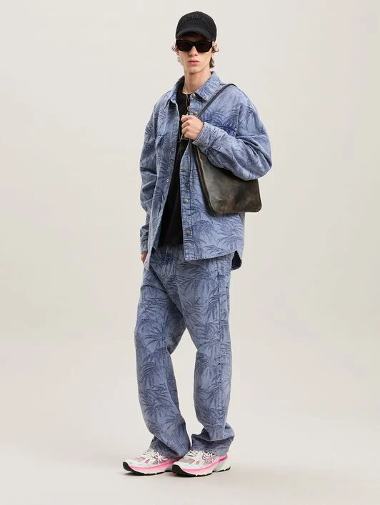 Palm jacqured denim pants