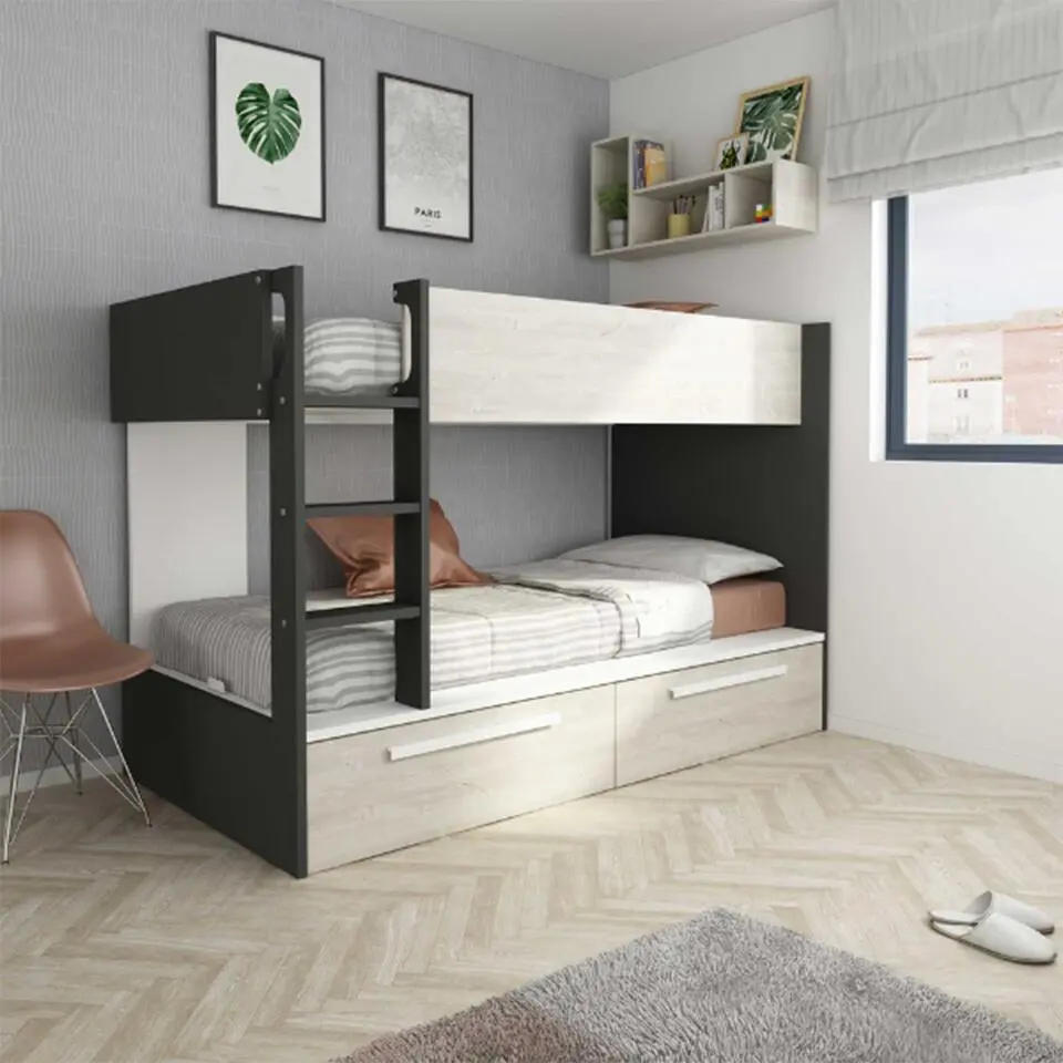 Stapelbed Fleur met bedlades - grijs