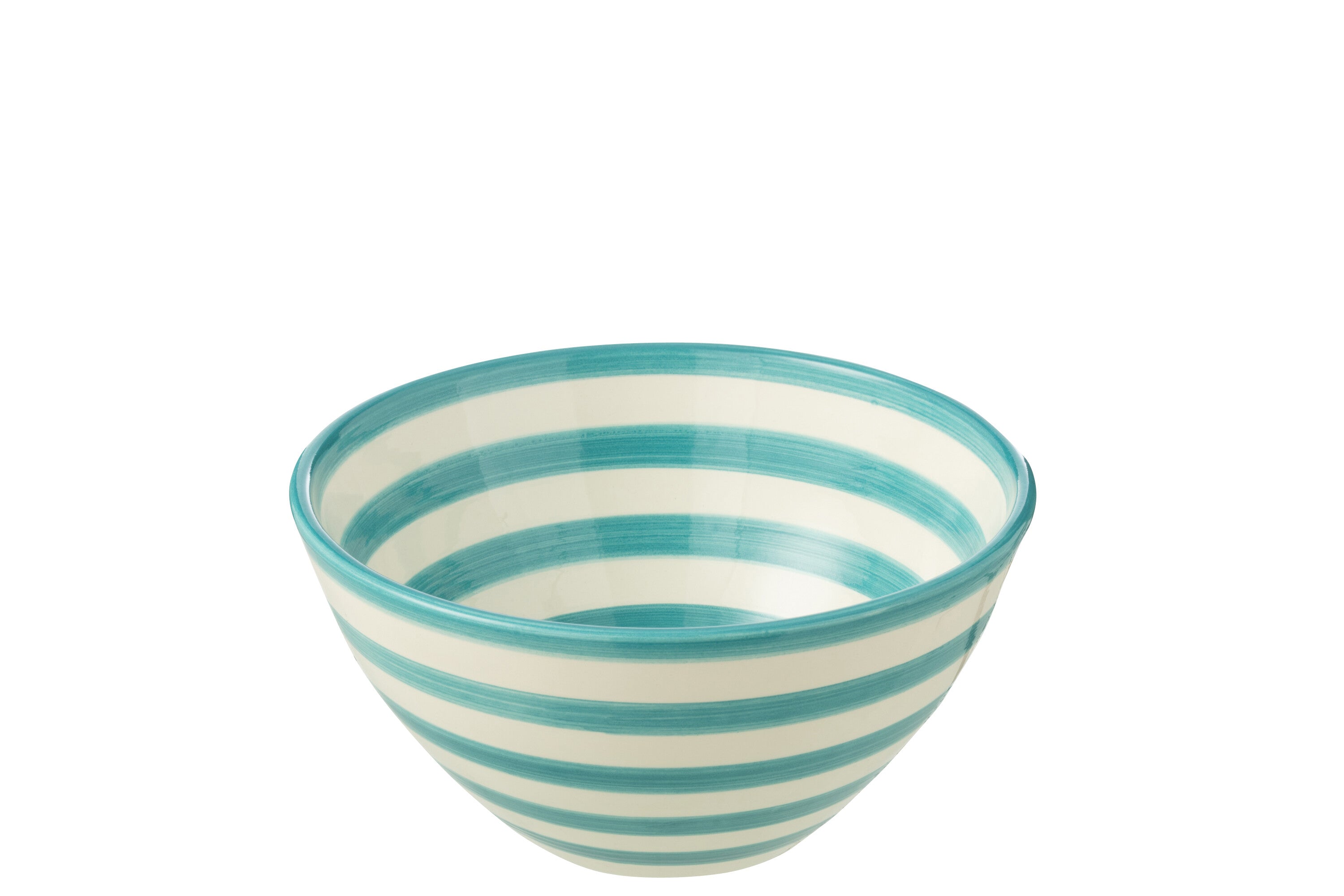 J-Line kom Granada Stripes High - keramiek - wit/aqua - medium - Ø 22 cm