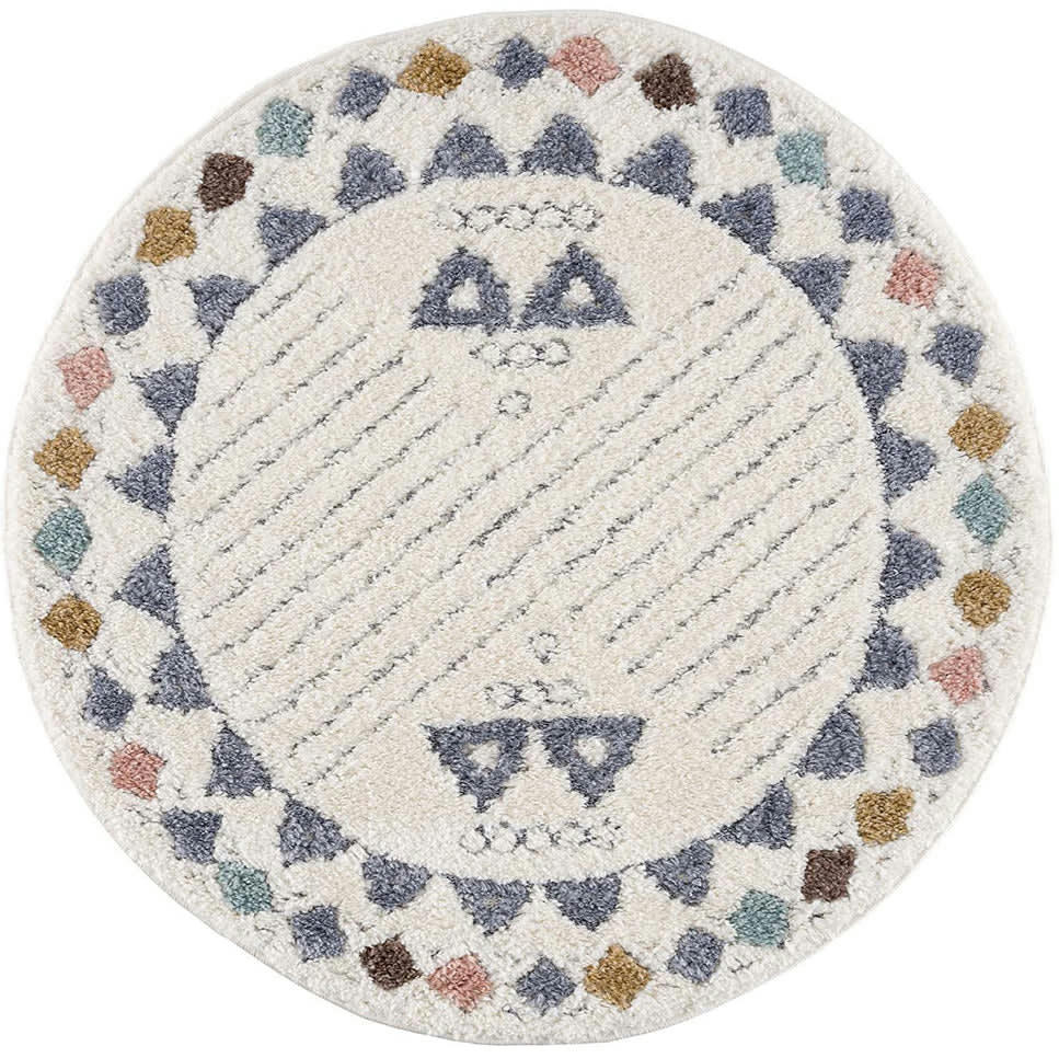 BÖHMEN - Tapis rond à poils longs et relief multicolore 120x120cm