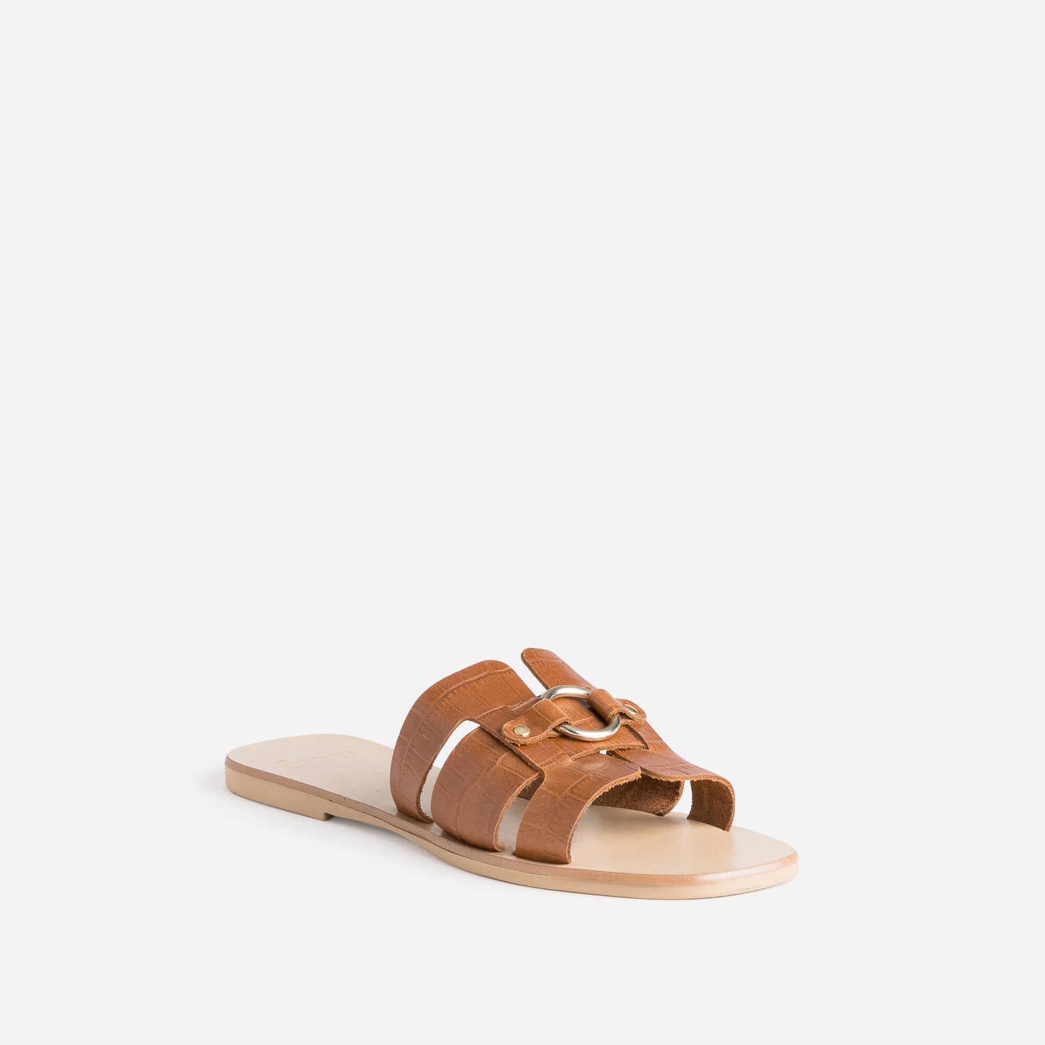 Mule cognac en cuir embossé croco