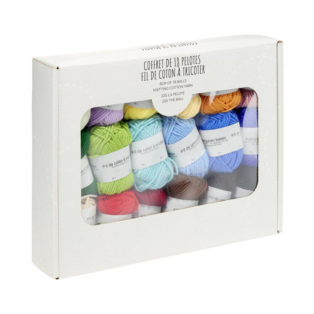 Pelote de fil à tricoter coton 18x 22gr 50m pack multicolore
