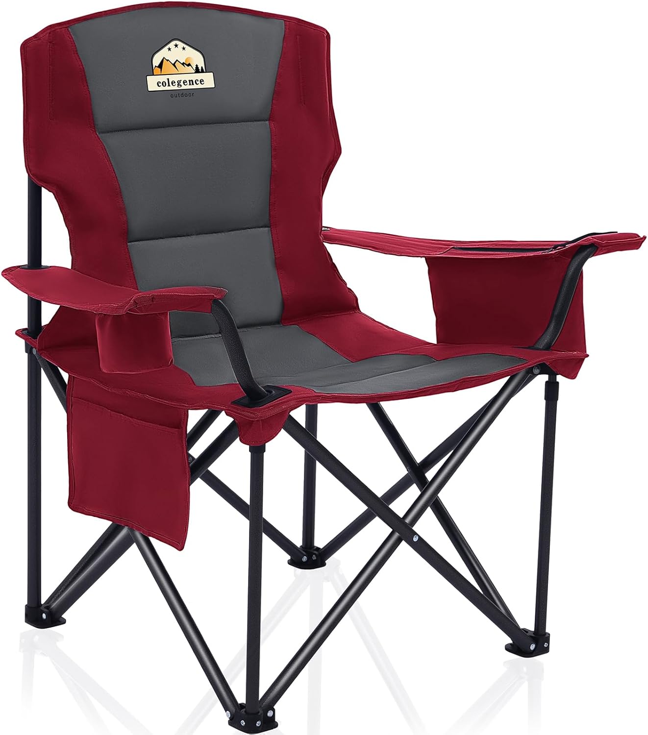 Colegence Oversized Folding Camping Chairs - 450 LBS Support Heavy Duty Camp Chair with Padded Cushion, Portable Outside Chairs with Carry Bag，Cooler, Cup Holder for Outdoor, Lawn, Sports - Red