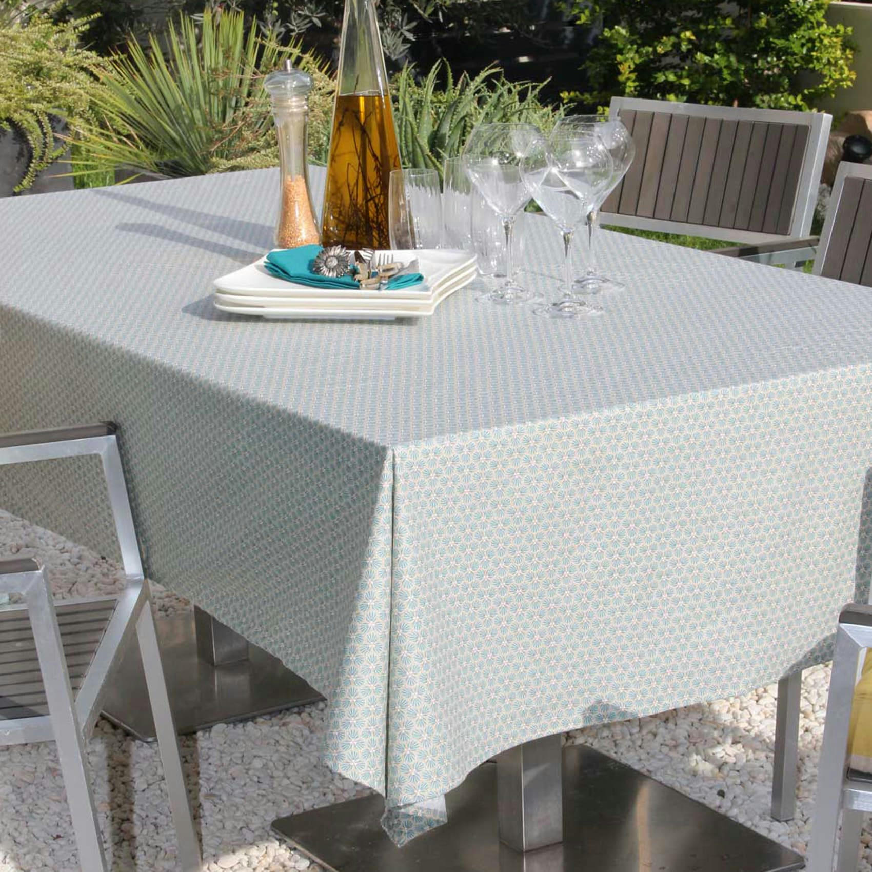 RIAD - Nappe imprimée et enduite coton vert clair 150x150 cm
