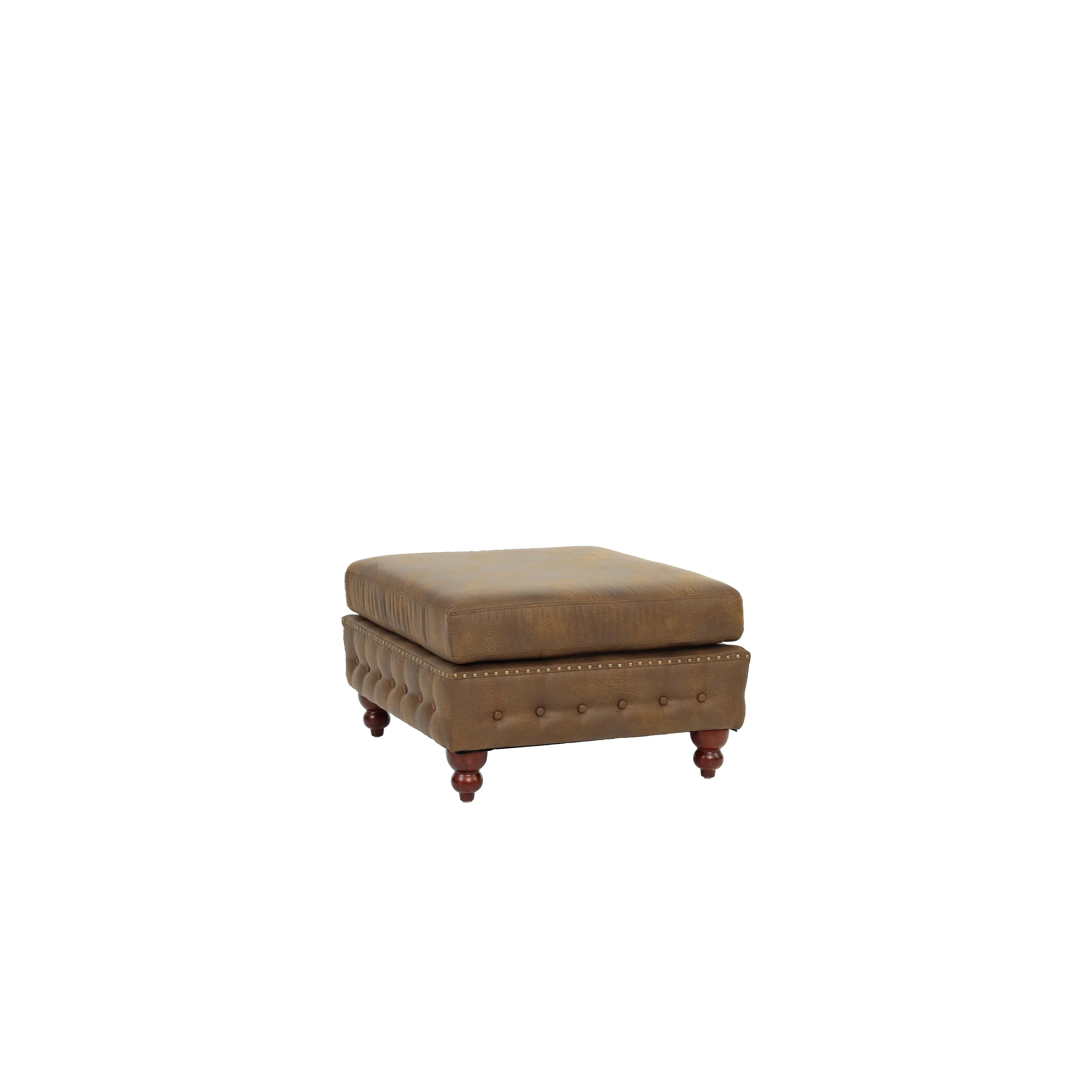 1pc Cocktail Ottoman Slate Breathable Leatherette Tufted Nailhead Wooden Legs Living Room Furniture