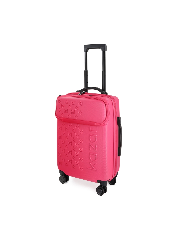 Small pink suitcase with pocket on the front