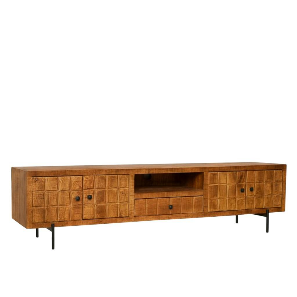 Meuble TV bois 4 portes décor damier UDA